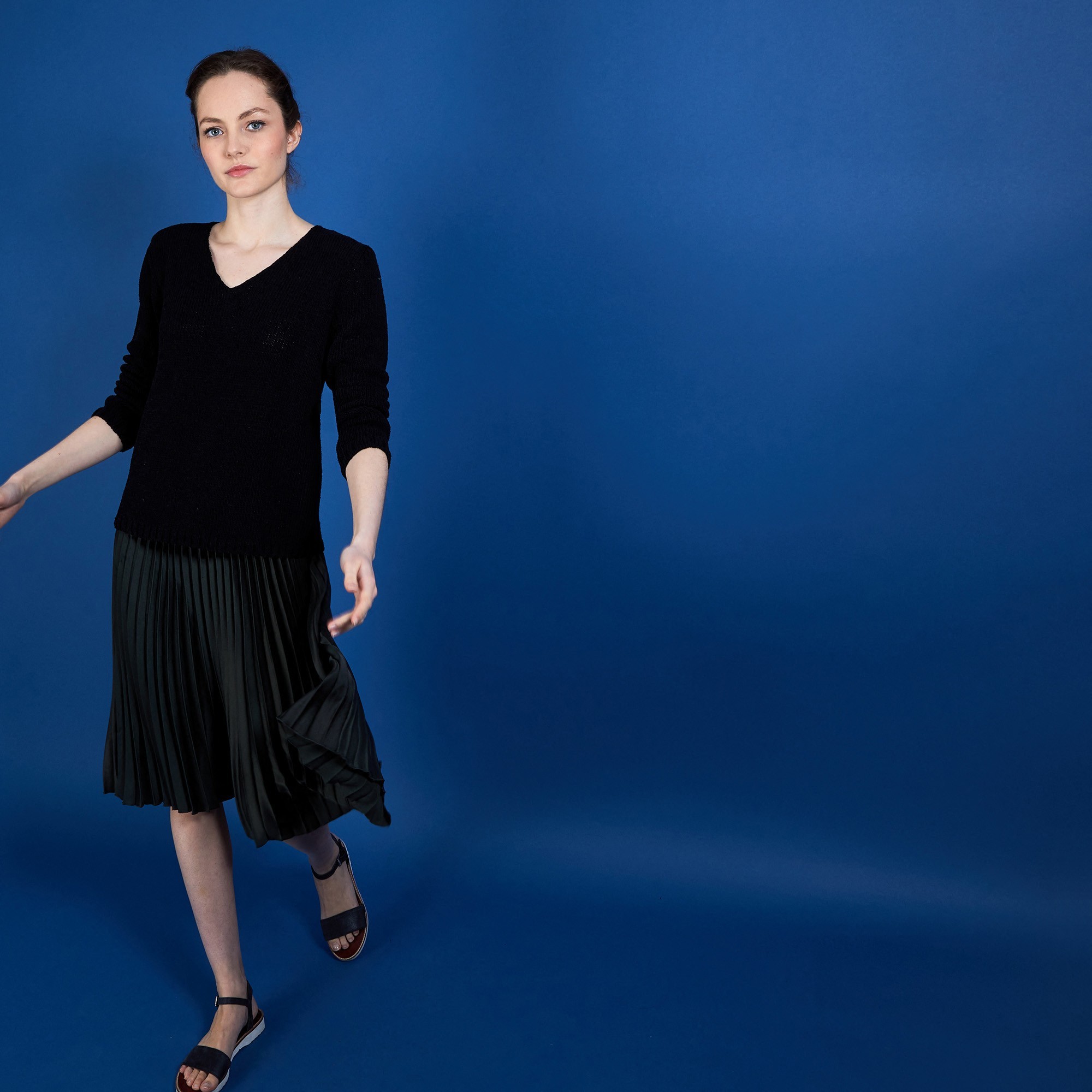 Pull col V en soie coton et laine - Blovis 6810 noir - 01 Noir