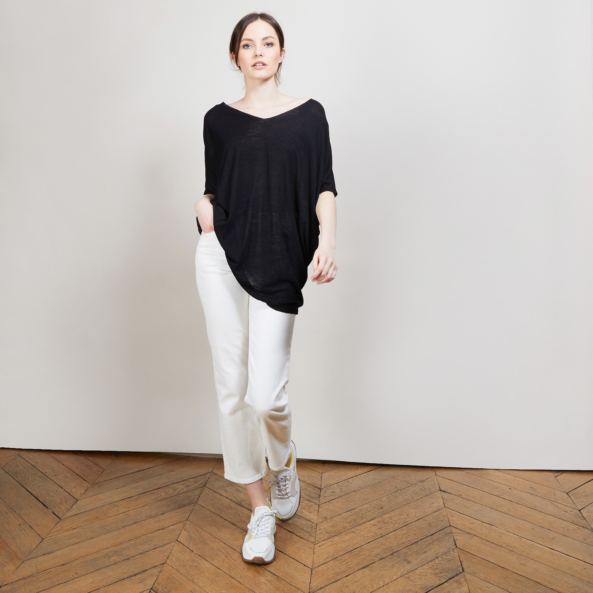 T-shirt long en lin flammé - Bil 6810 noir - 01 Noir