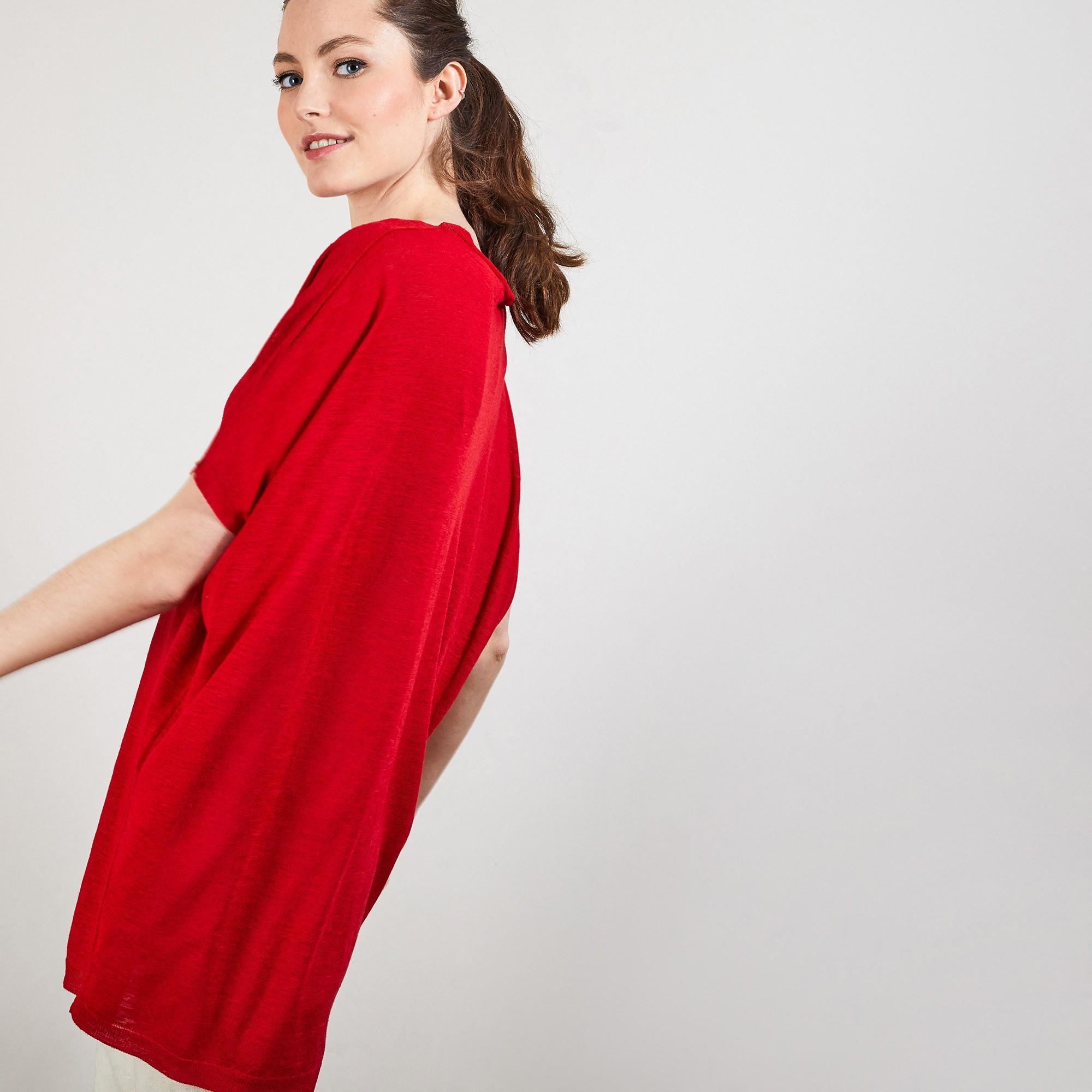 T-shirt long en lin flammé - Bil 6880 pavot - 52 Rouge