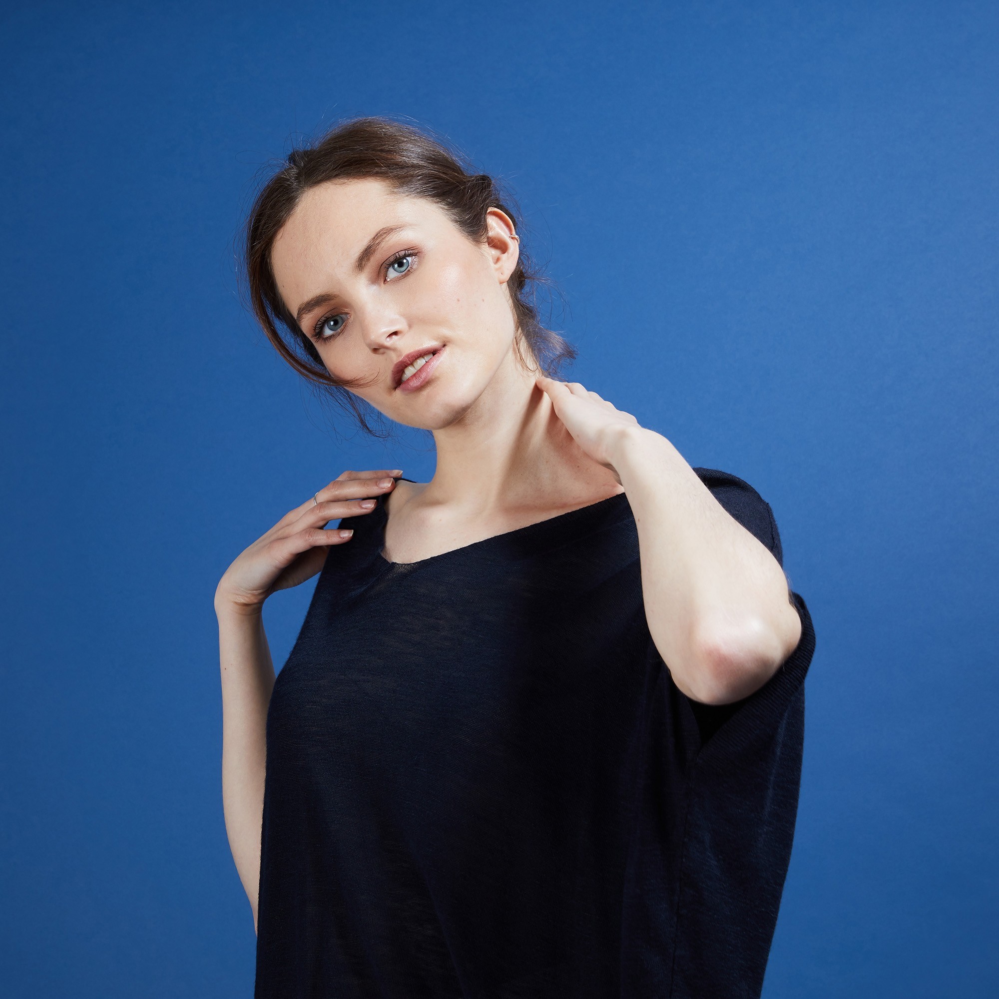 T-shirt long en lin flammé - Bil 6840 marine - 05 Bleu marine