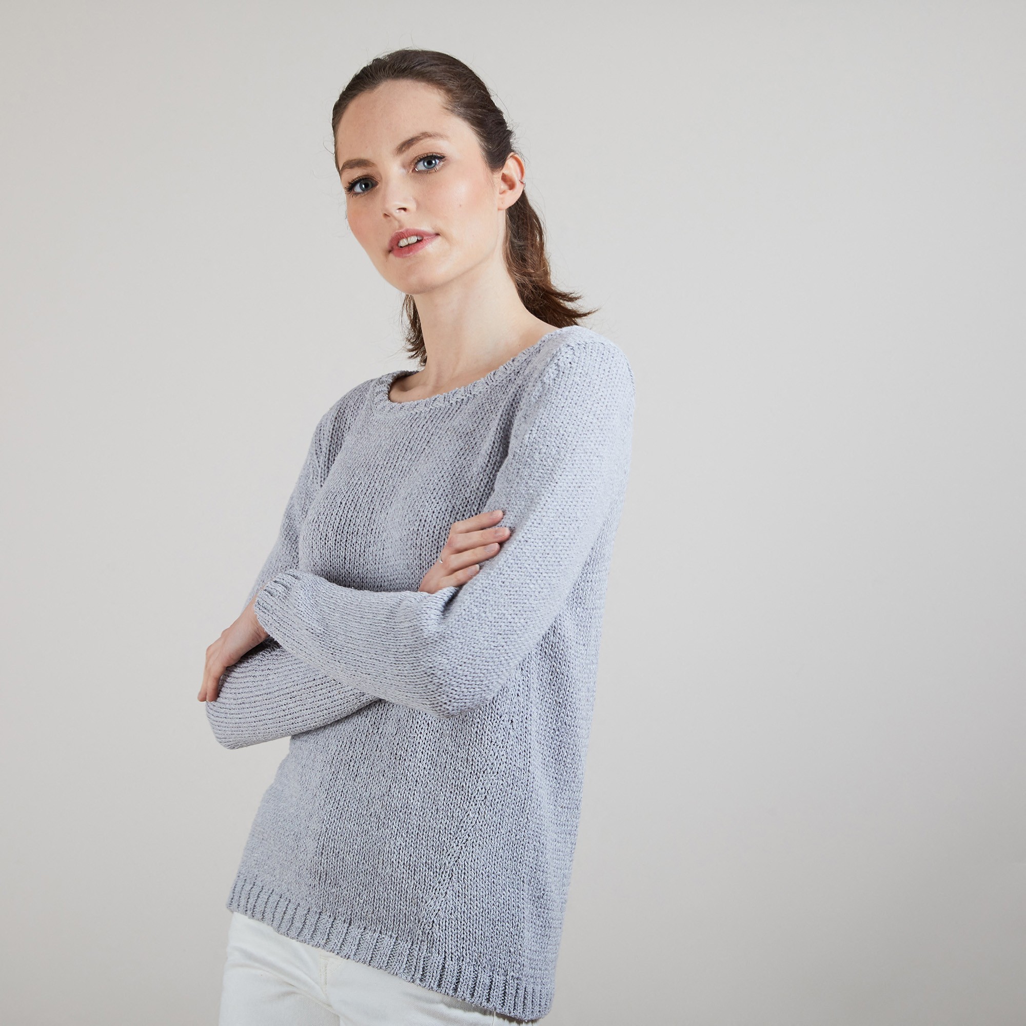 BENJI. PULL COL ROND LAINE ET COTON