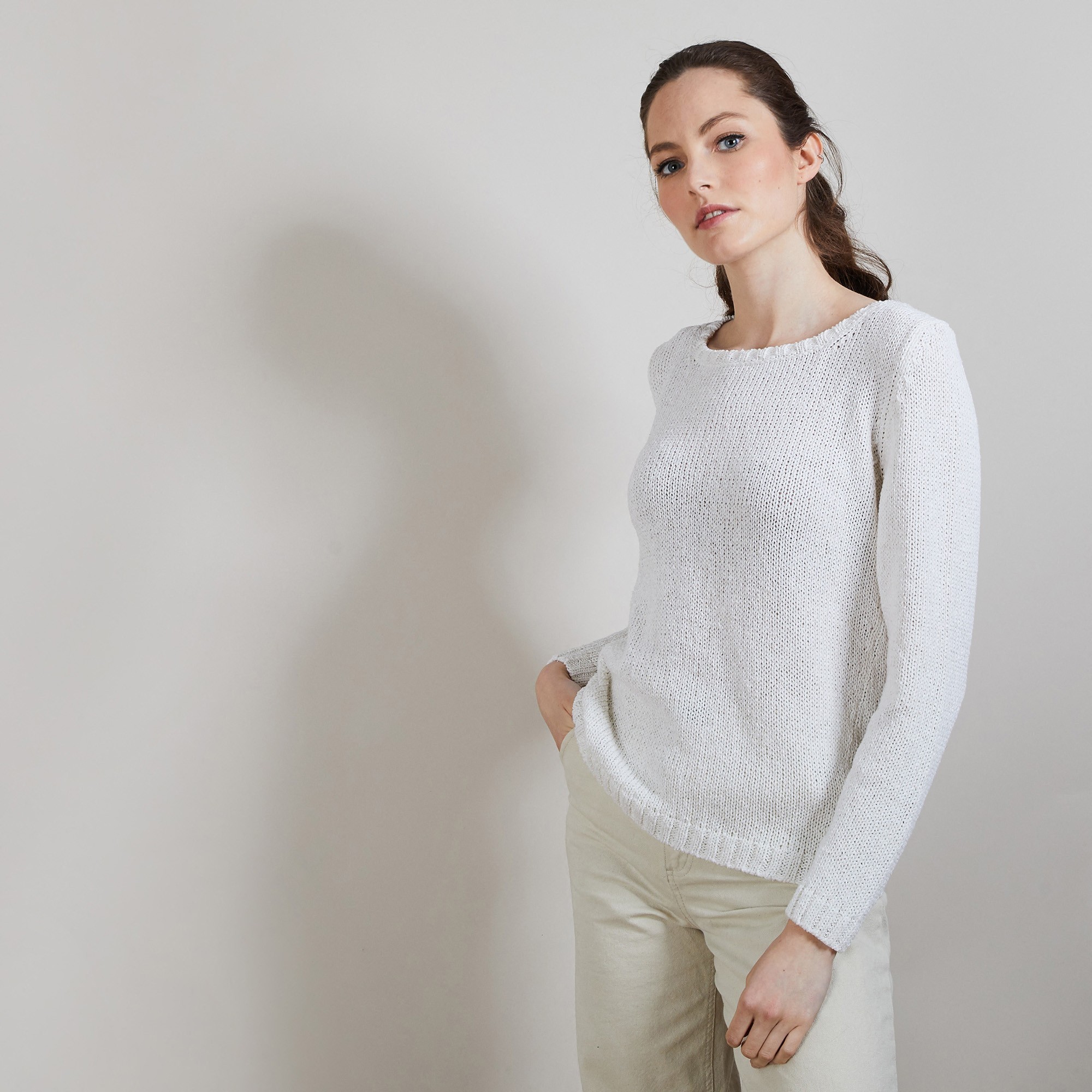 BENJI. PULL COL ROND LAINE ET COTON