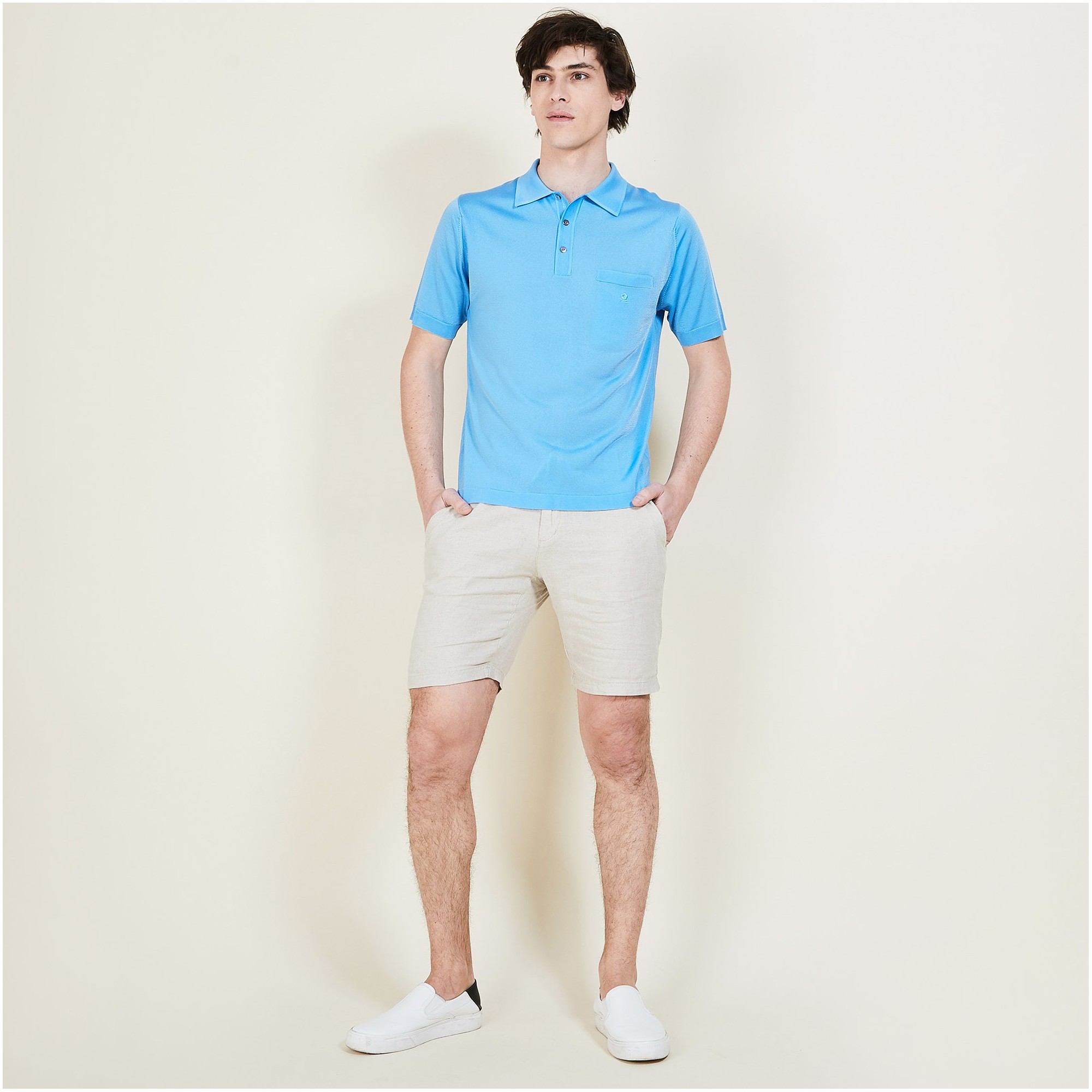 Polo manches courtes en Fil Lumière Vadim 2750 perruche - 06 Bleu moyen