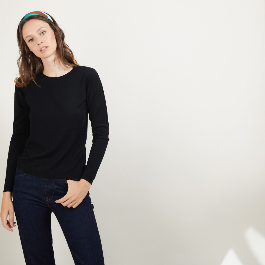 Round-neck merino wool sweater- Bérenice