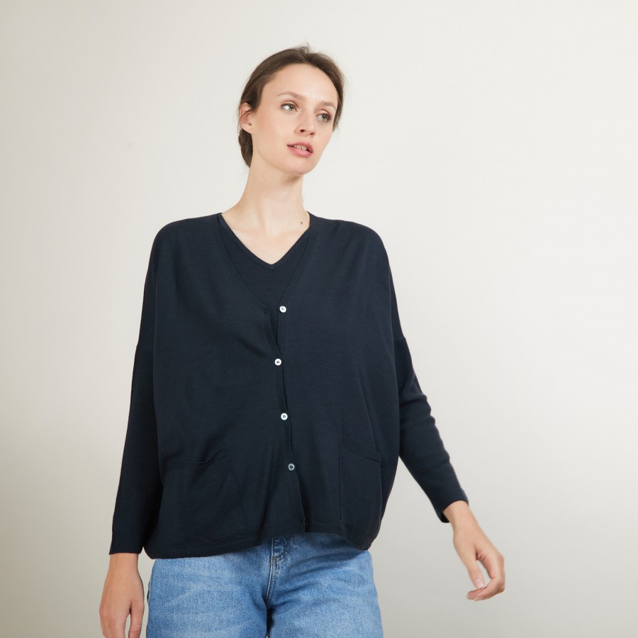 Cardigan folgado de lã merino com bolsos - Bonte