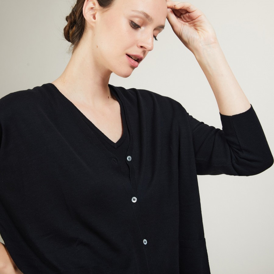 Cardigan folgado de lã merino com bolsos - Bonte