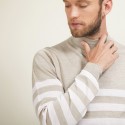 Pull rayé col montant en laine - Lazar 7107 dune/opale - 13 Beige moyen