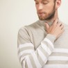 Pull rayé col montant en laine - Lazar 7107 dune/opale - 13 Beige moyen