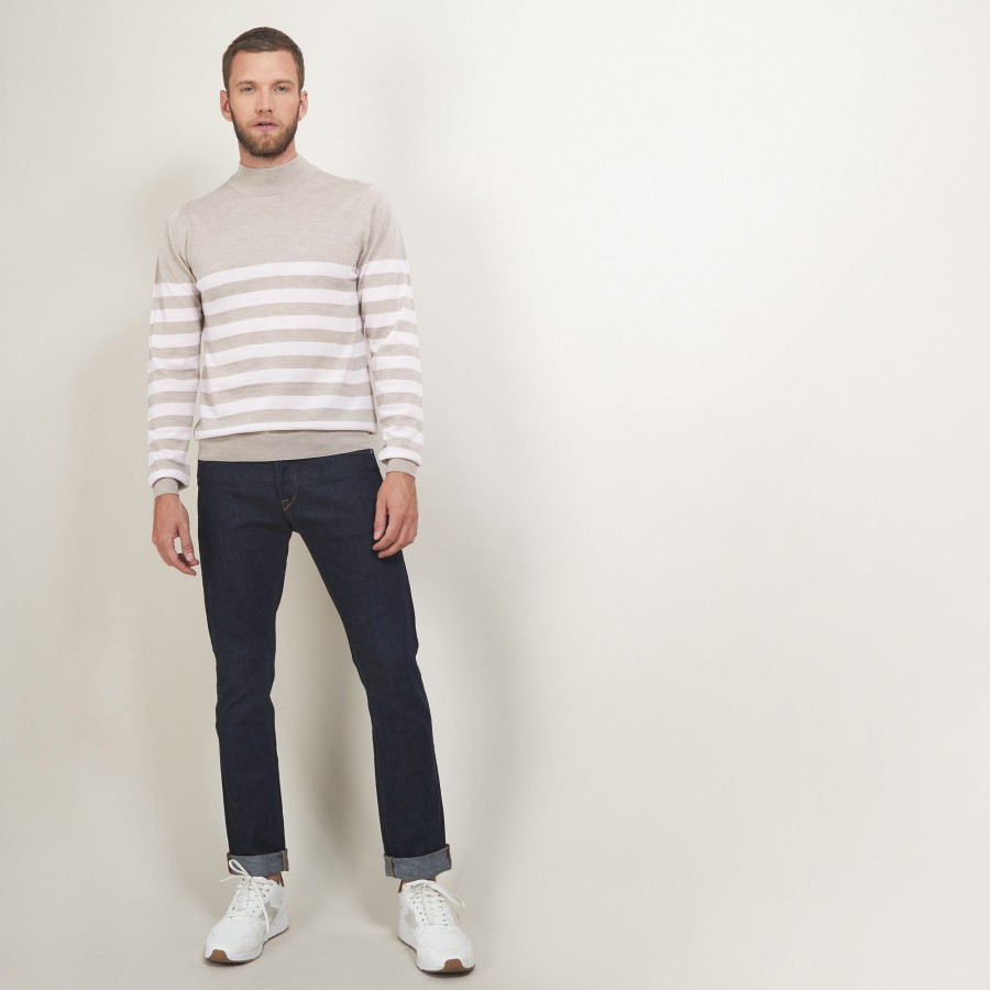 Striped wool sweater with high neck collar - Lazaar