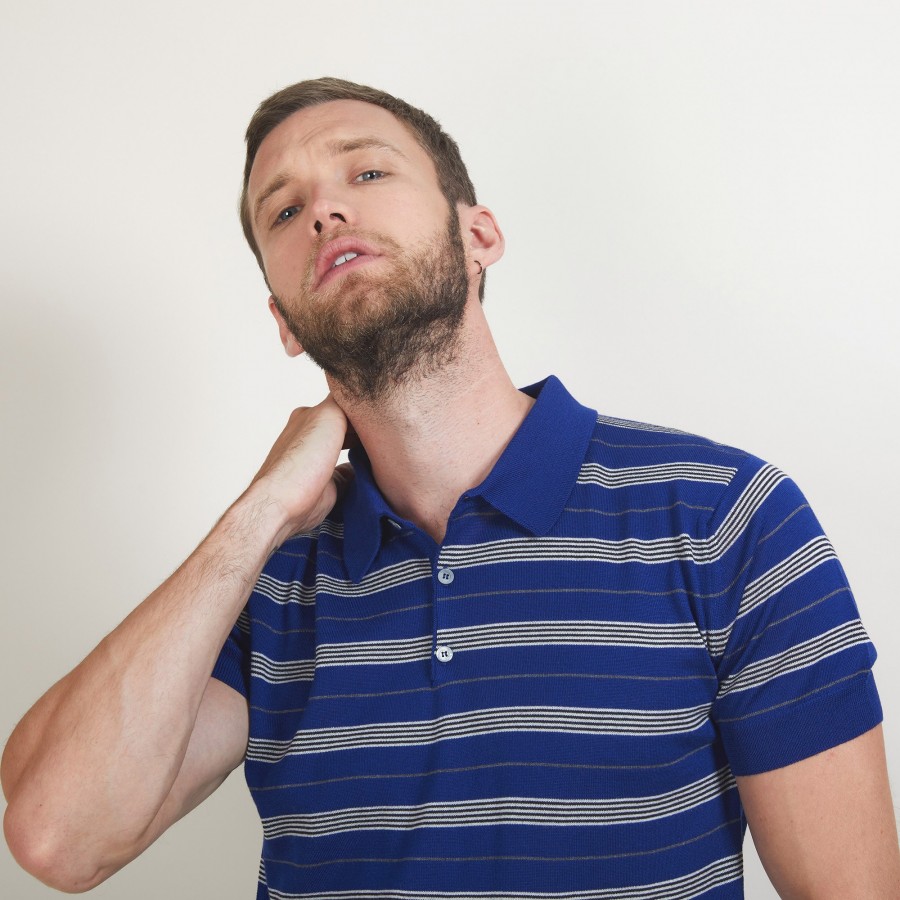 Short-sleeved striped wool polo shirt - Lary