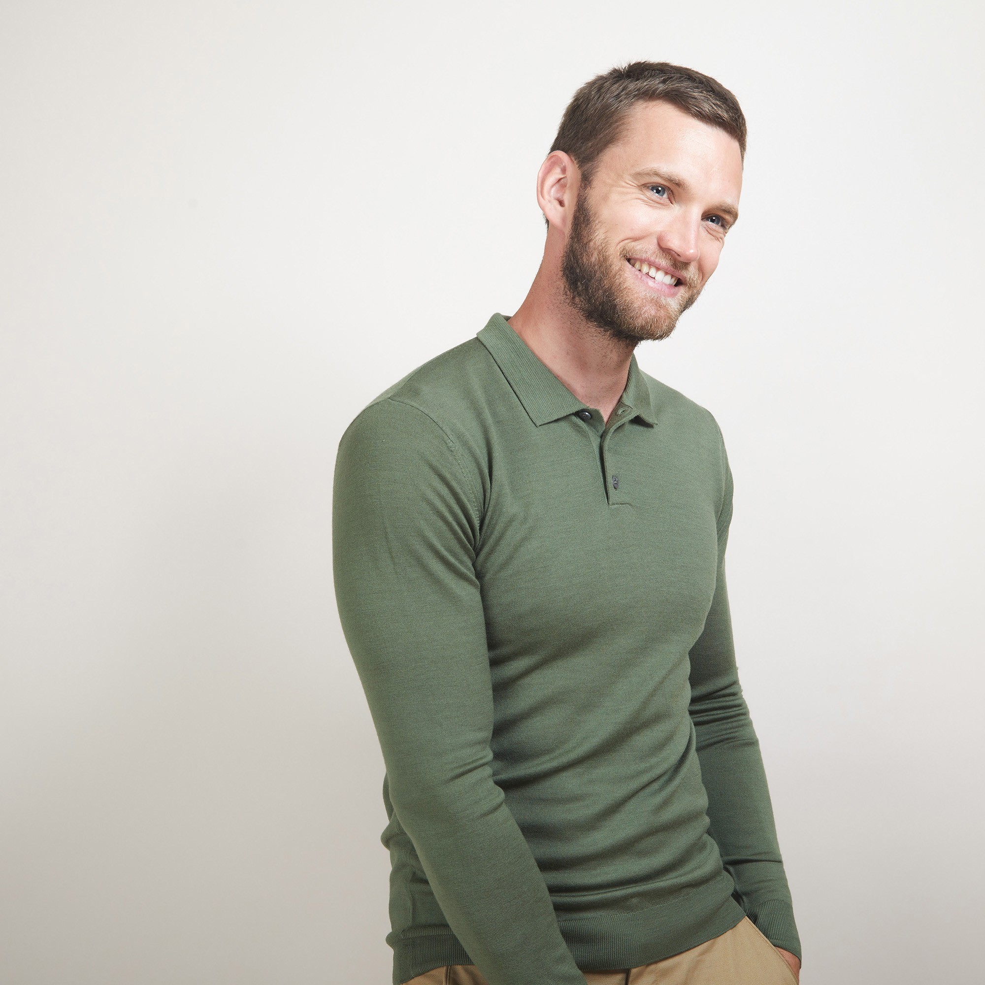 Pull col polo en laine - Beni 7050 bronze - 83 Kaki