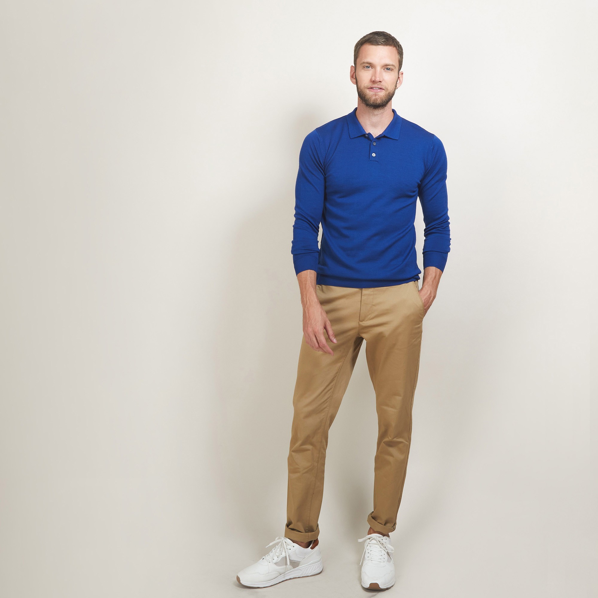 Pull col polo en laine - Beni 7042 fregate - 48 Bleu roi