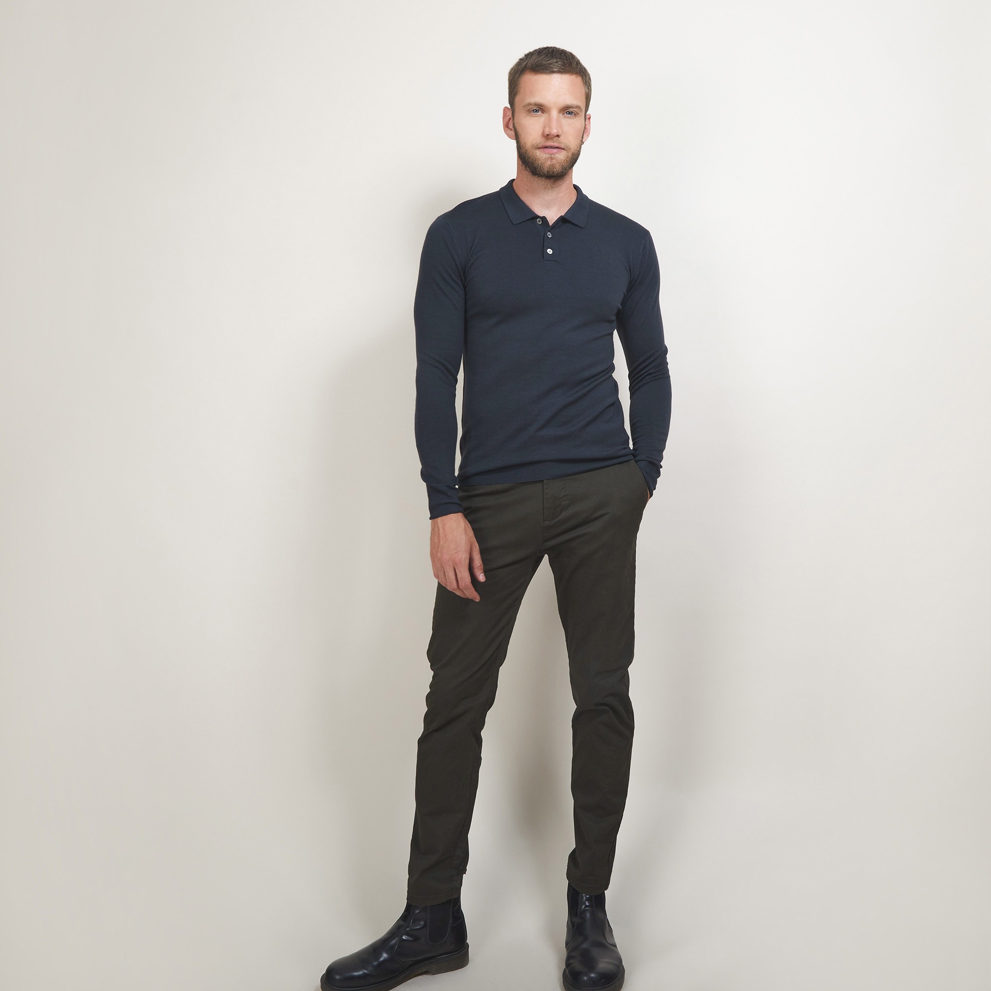 Pull col polo en laine - Beni 7011 ombre - 10 Gris foncé