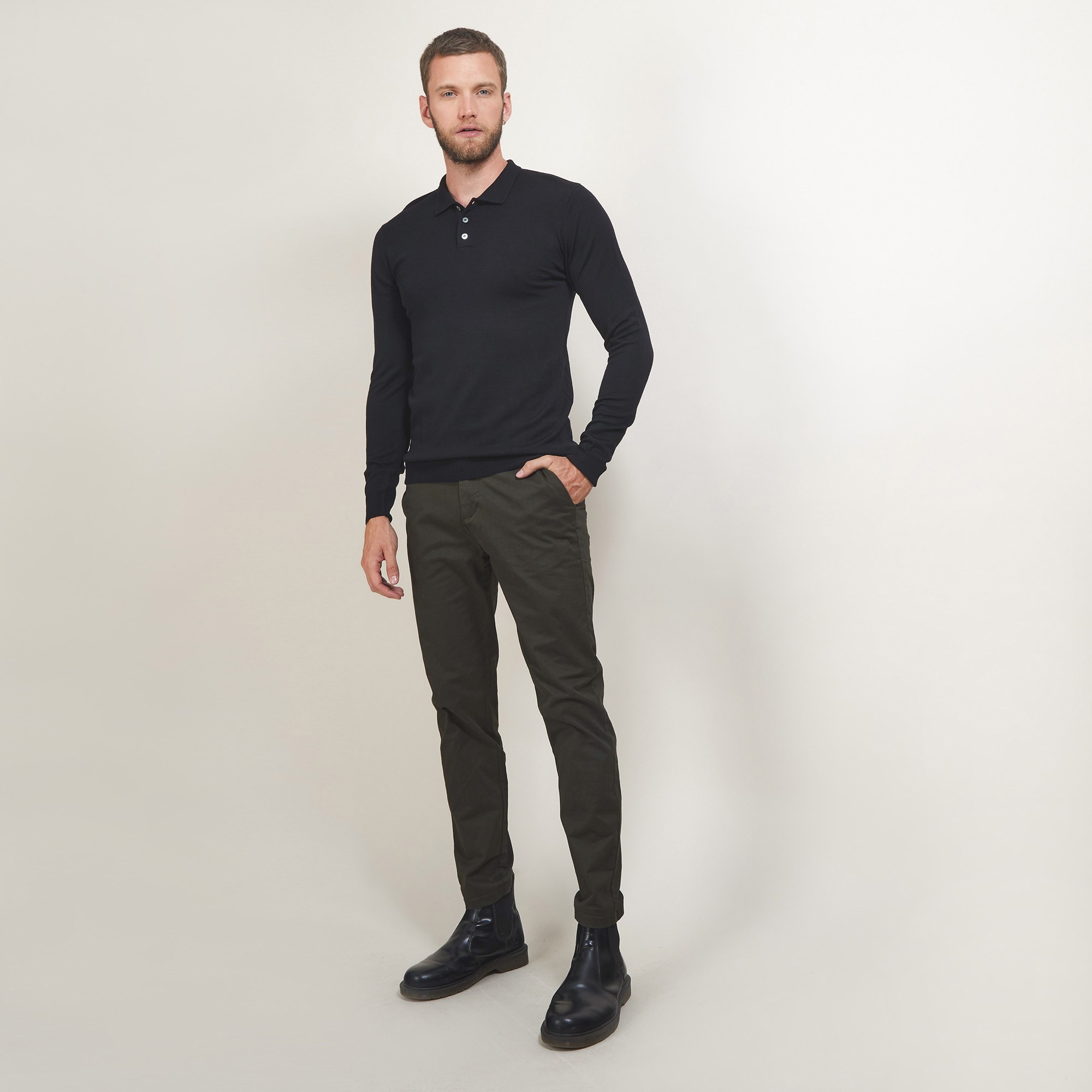 Pull col polo en laine - Beni 7010 noir - 01 Noir