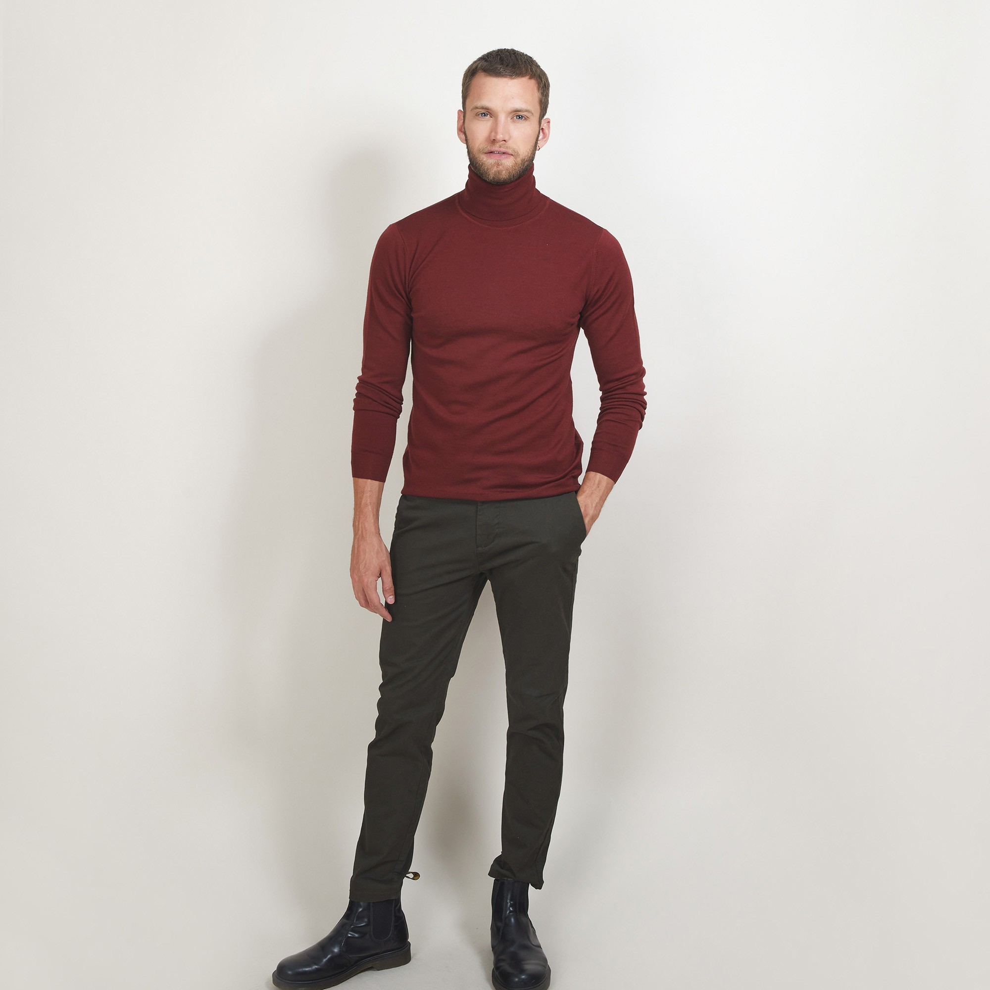 Pull col roulé en laine - Berry 7082 grenat - 51 Bordeaux