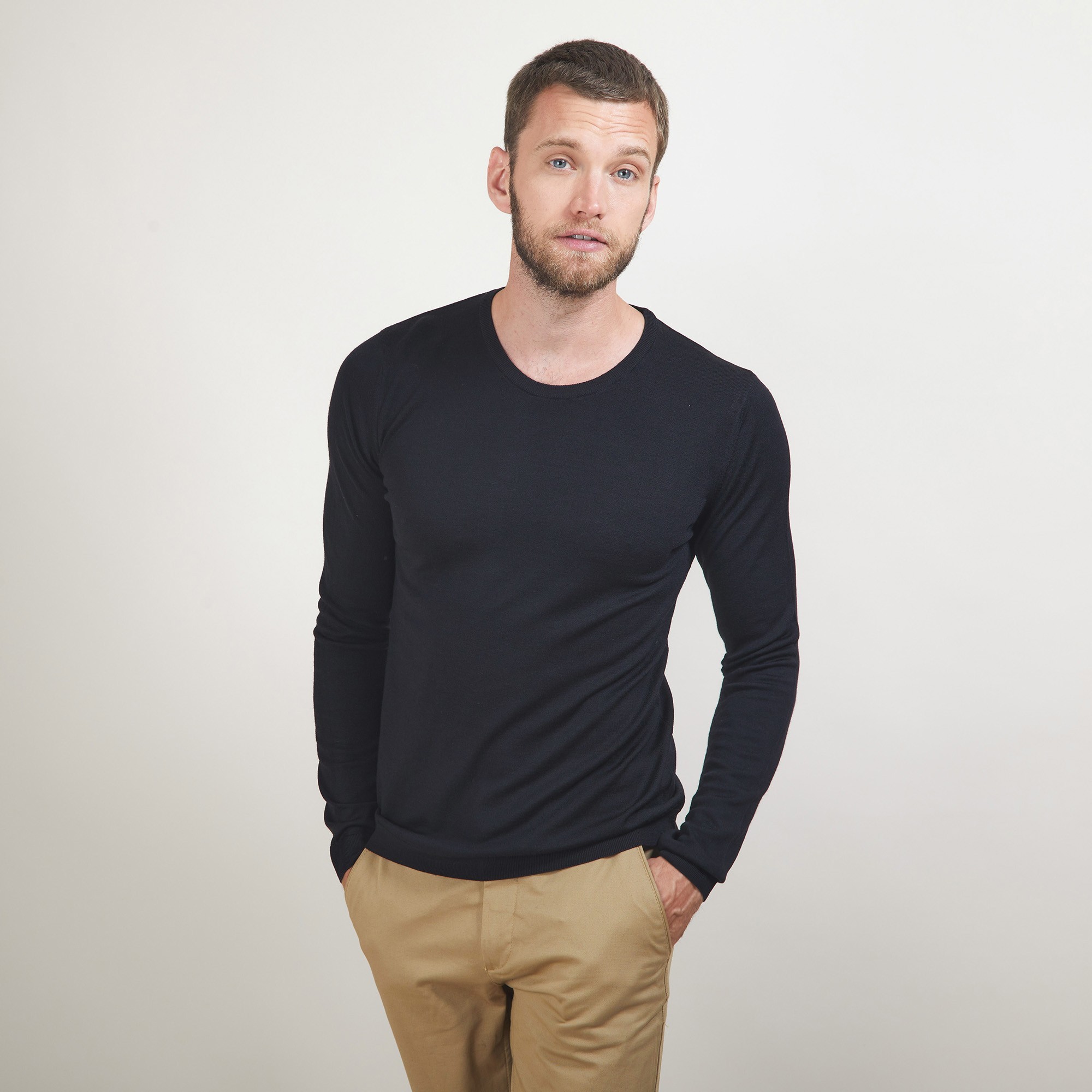 Pull col rond en laine - Bardem 7010 noir - 01 Noir