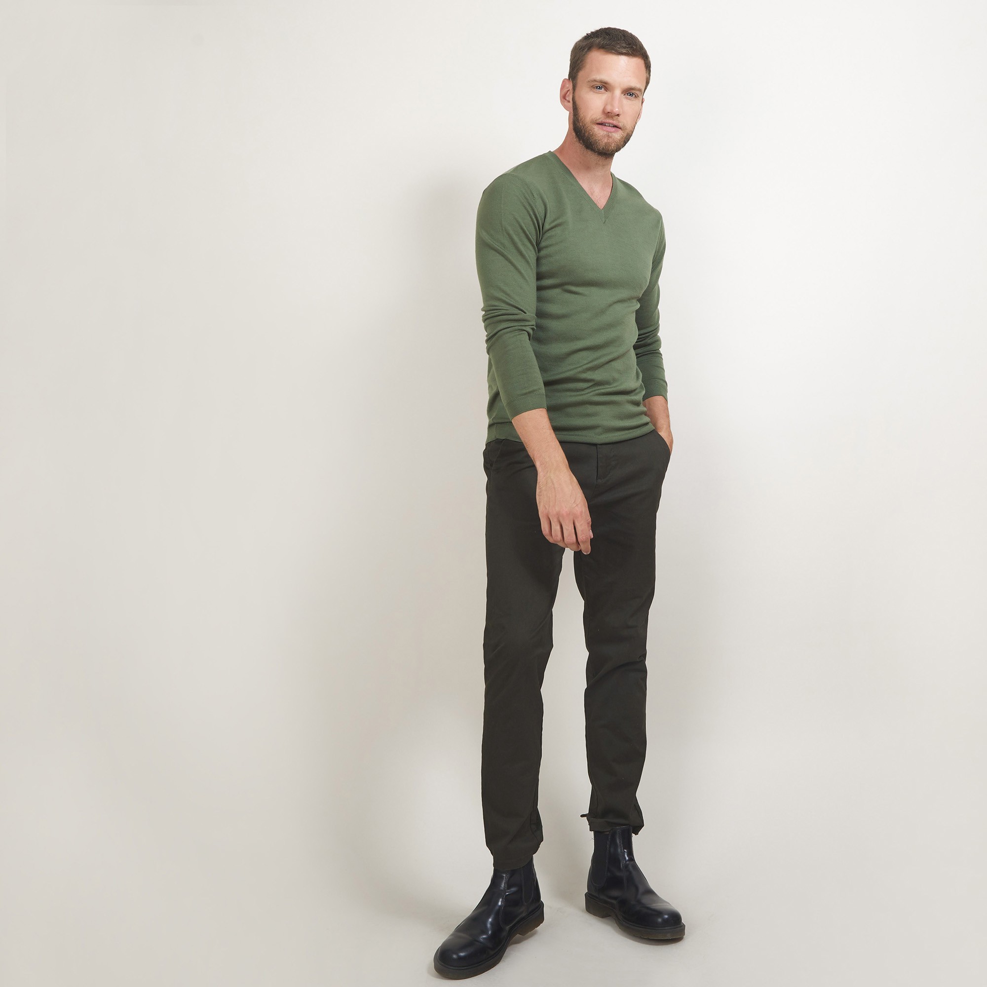 Pull col V en laine - Badyss 7050 bronze - 83 Kaki