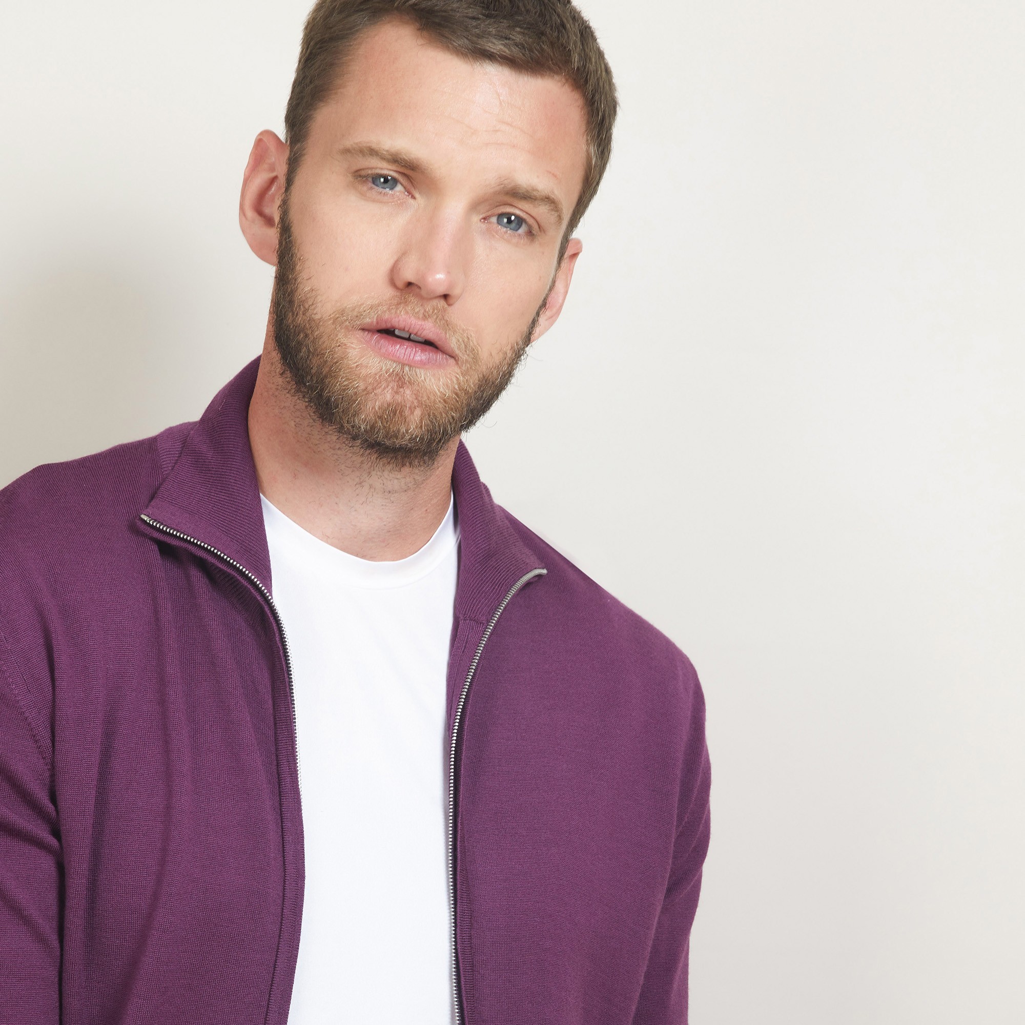 Gilet zippé en laine - Bastian 7085 damas - 18 Violet foncé