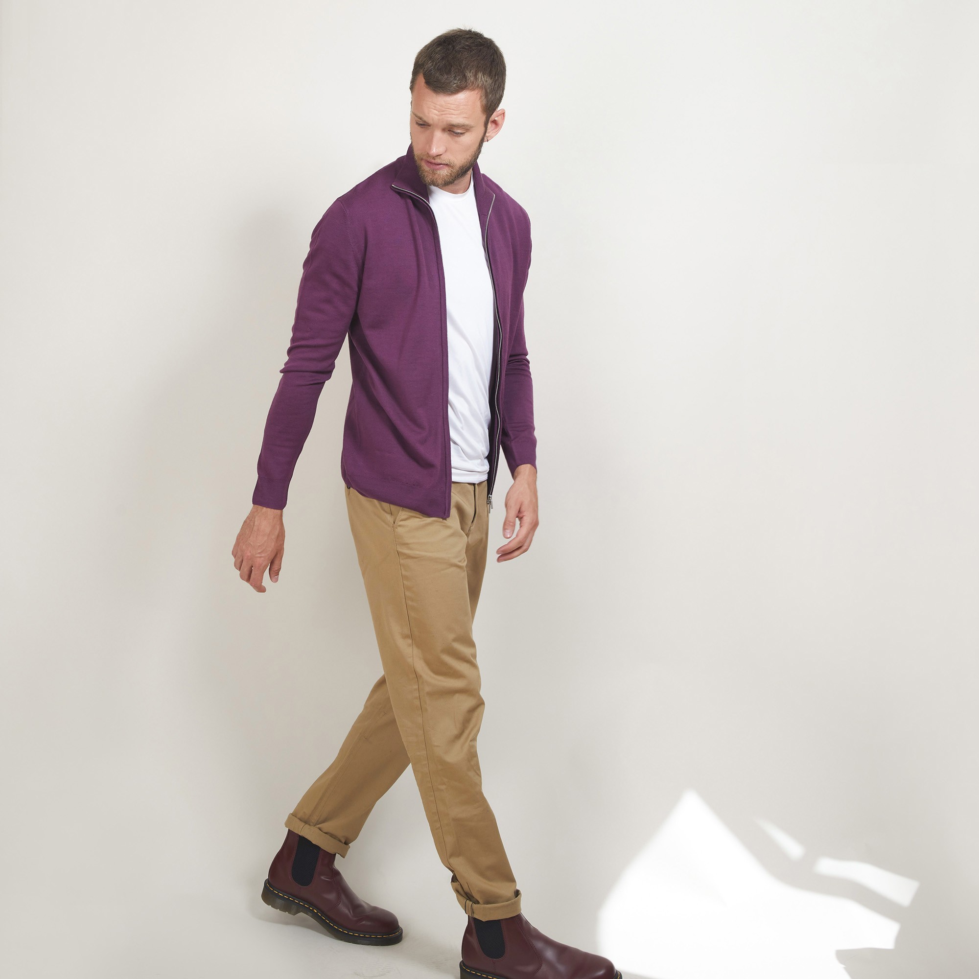 Gilet zippé en laine - Bastian 7085 damas - 18 Violet foncé