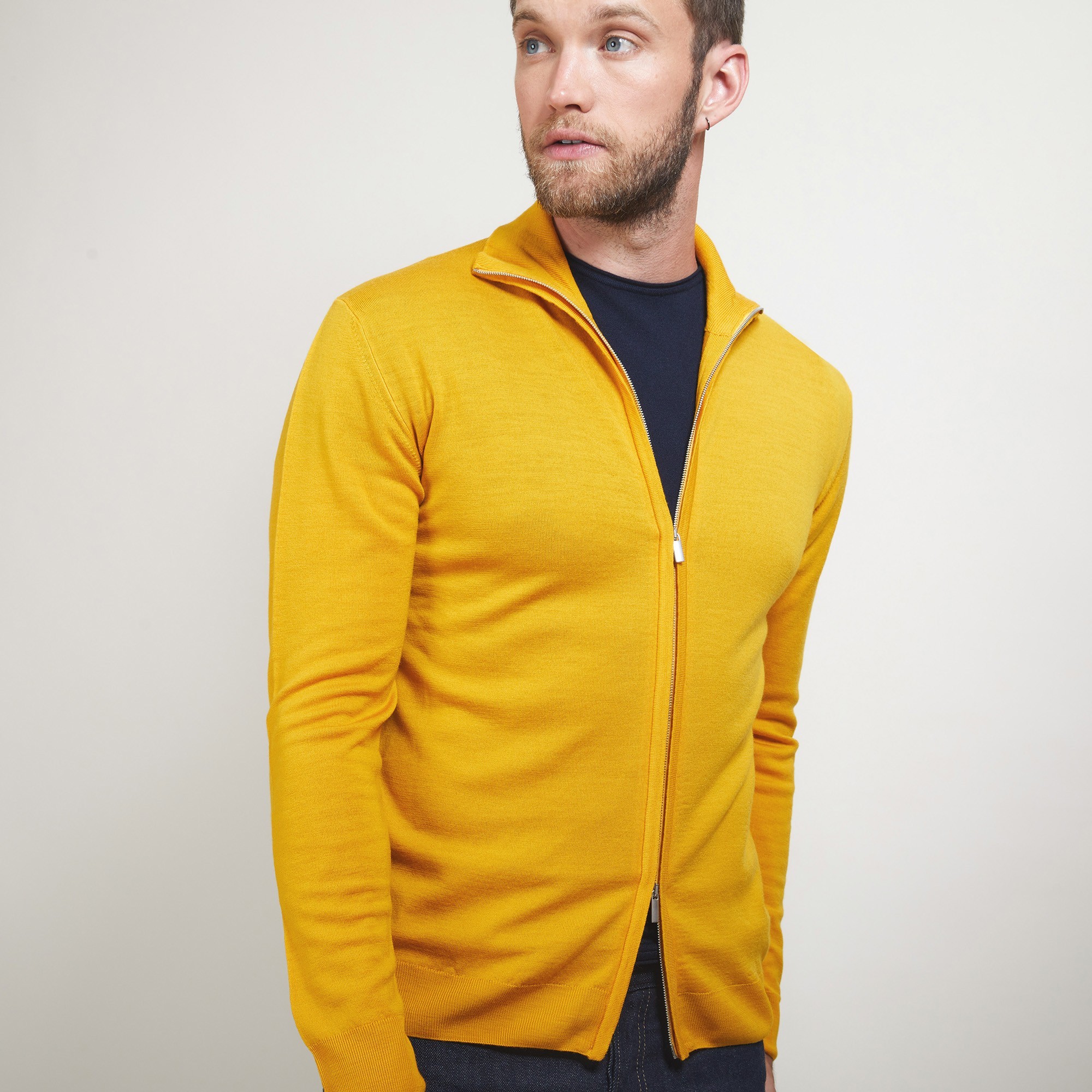 Gilet zippé en laine - Bastian 7060 safran - 89 Moutarde