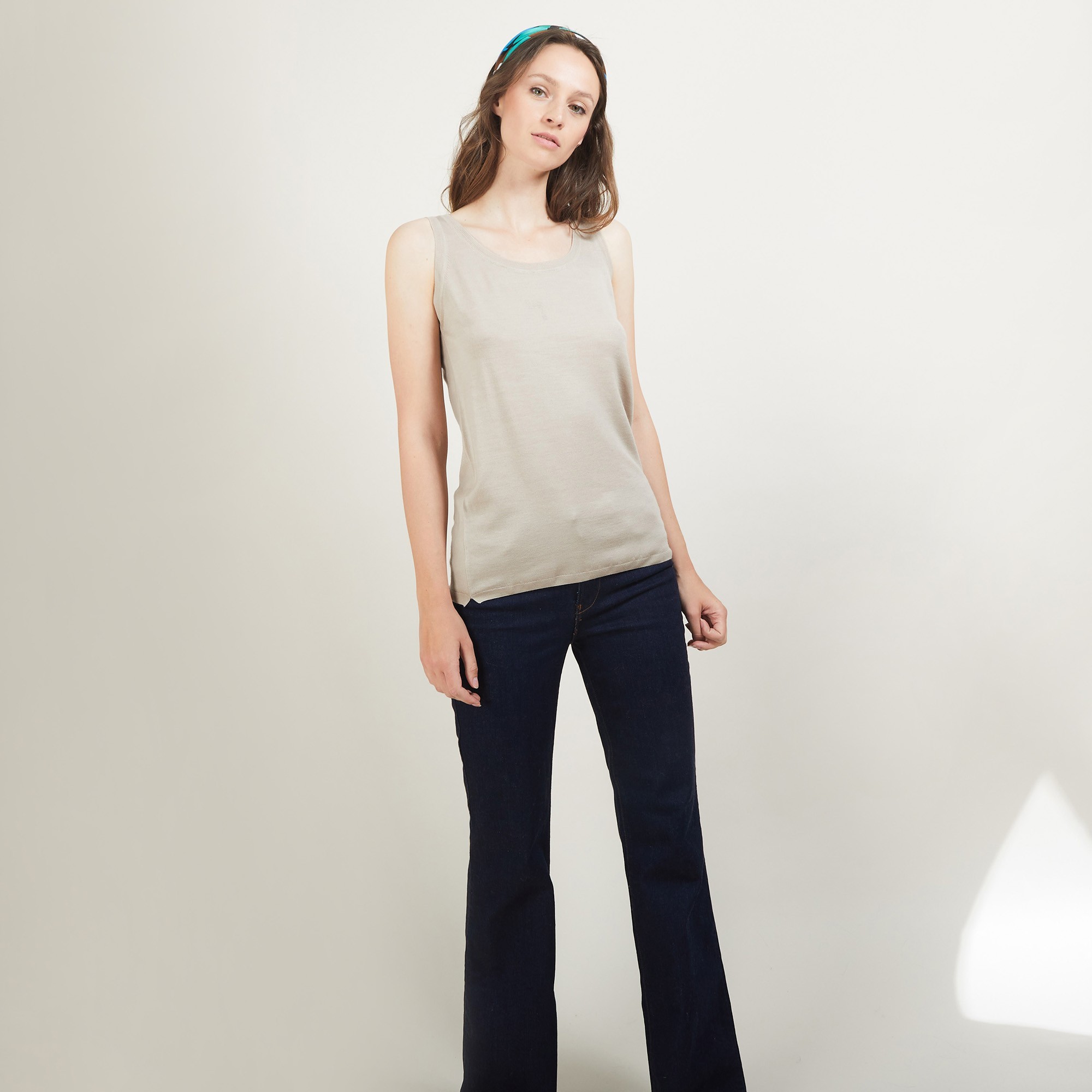 Débardeur col rond en laine - Biella 7001 dune - 13 Beige moyen