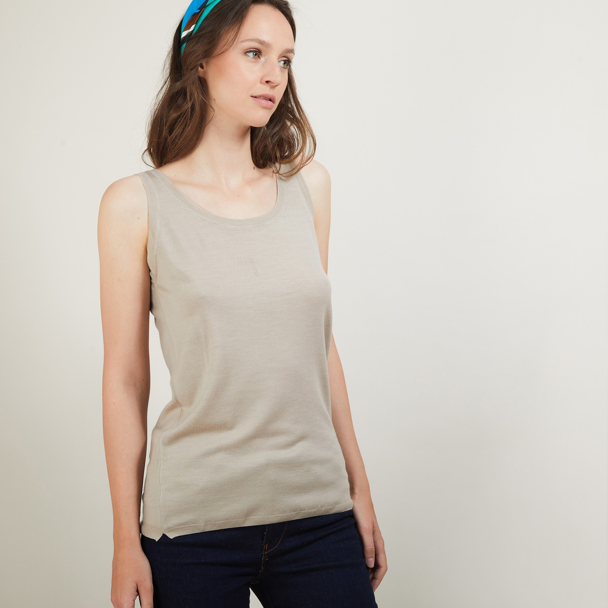 Débardeur col rond en laine - Biella 7001 dune - 13 Beige moyen
