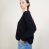 Cardigan en col V en laine et soie - Bilan 7040 marine - 05 Bleu marine
