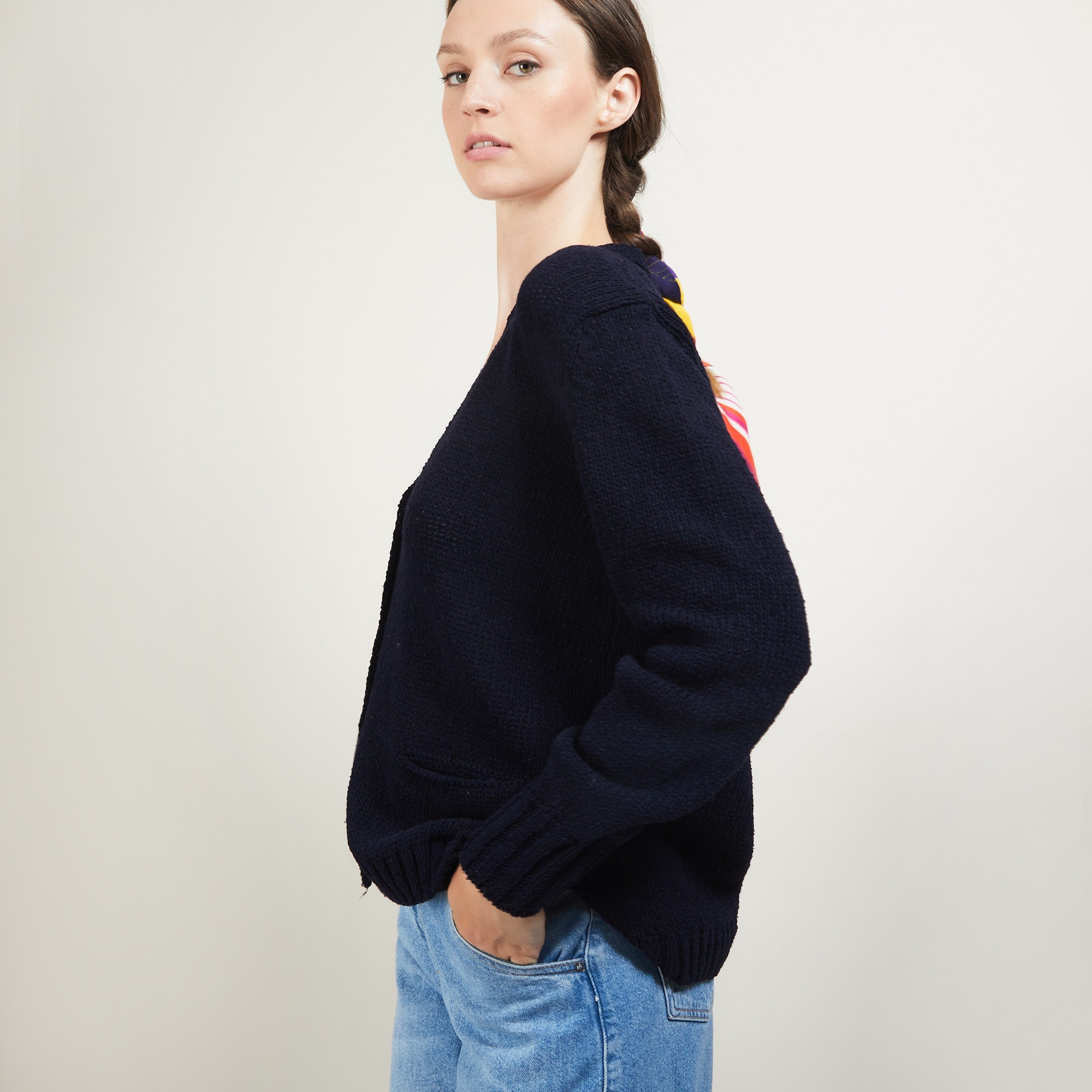 V-neck cardigan in wool and silk - Bilan