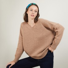 Gilet col v avant arrière en laine nylon - Gebril 7030 desert - 46 Marron clair