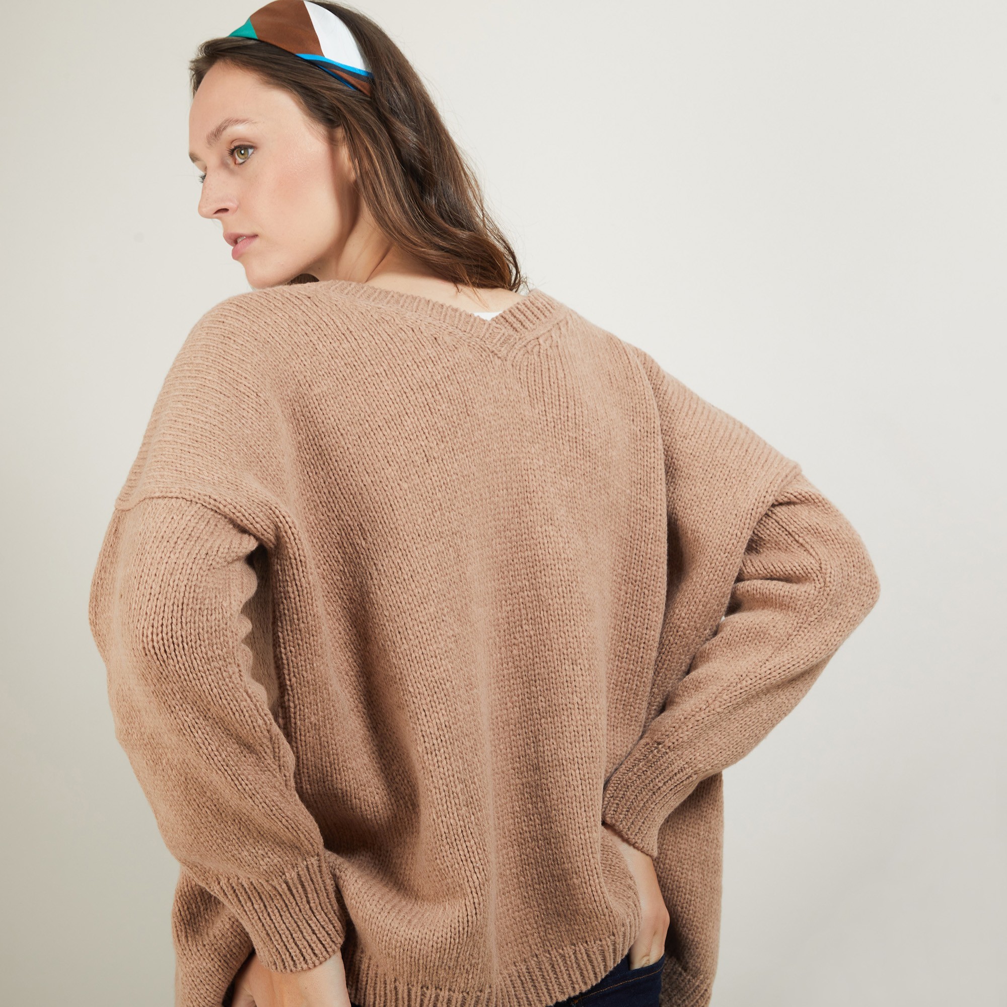 Gilet col v avant arrière en laine nylon - Gebril 7030 desert - 46 Marron clair