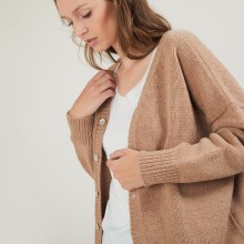 Gilet col v avant arrière en laine nylon - Gebril 7030 desert - 46 Marron clair