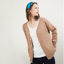 Gilet col v avant arrière en laine nylon - Gebril 7030 desert - 46 Marron clair