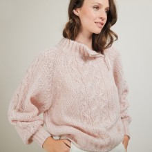Pull col montant zippé en mohair - Gilda 7084 opale - 24 Rose clair