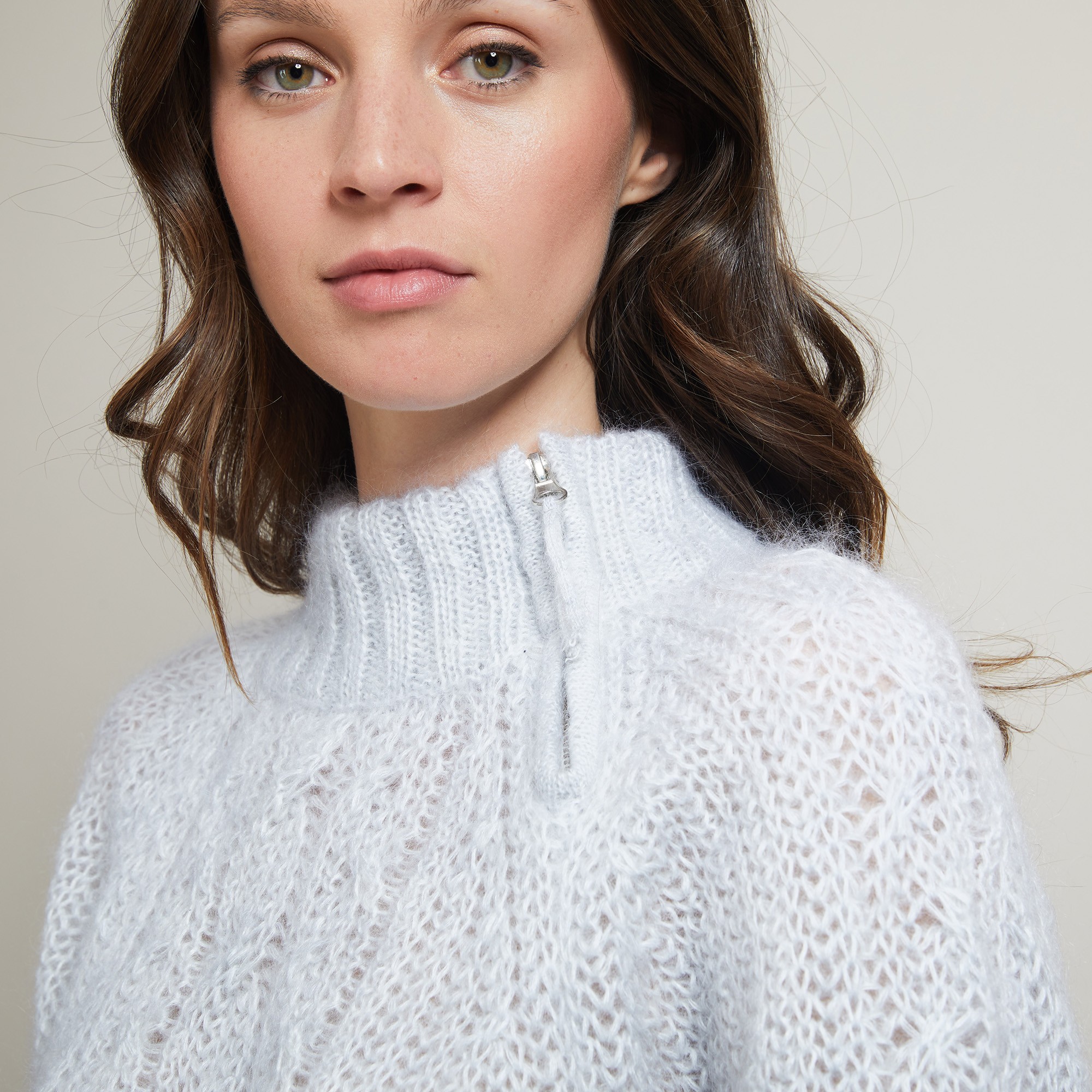 Pull col montant zippé en mohair - Gilda 7013 vapeur - 11 Gris clair
