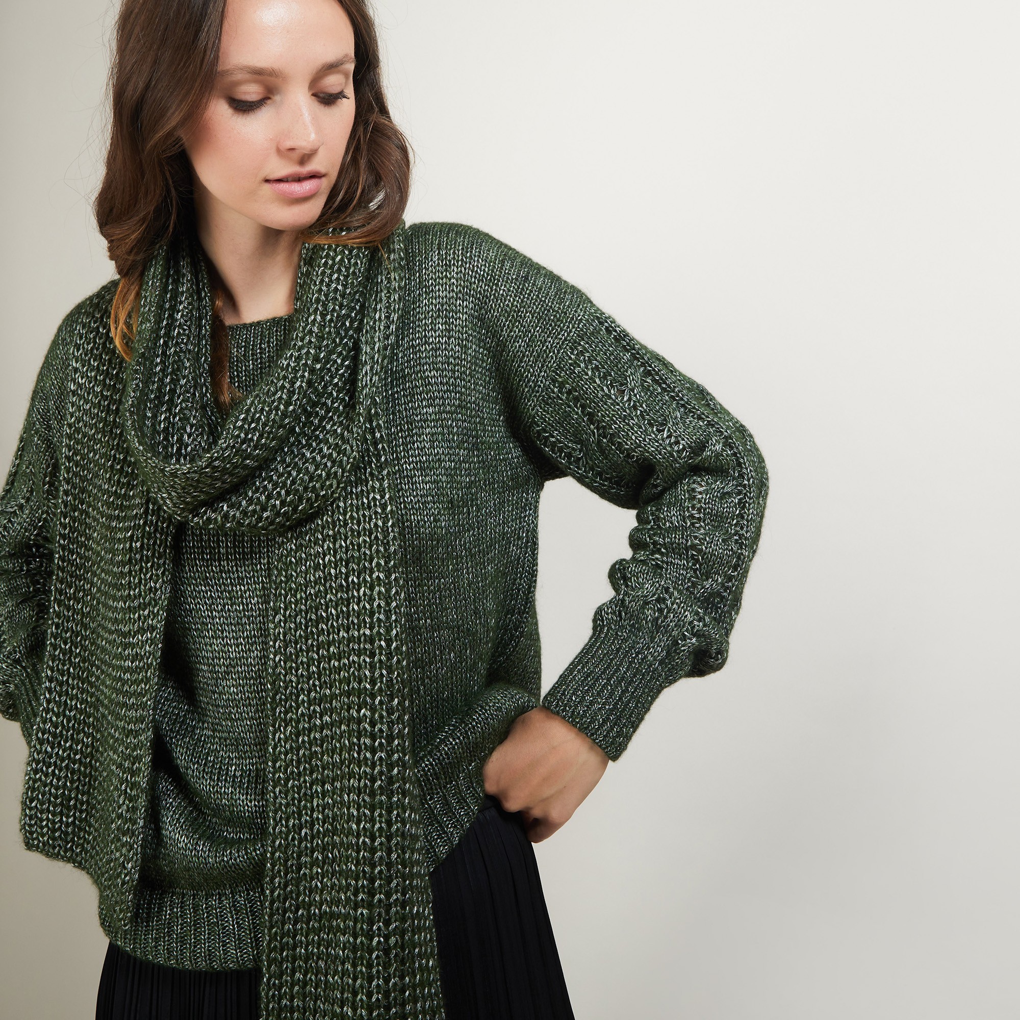 Echarpe en viscose et baby alpaga - Genu 7050 bronze - 21 Vert foncé