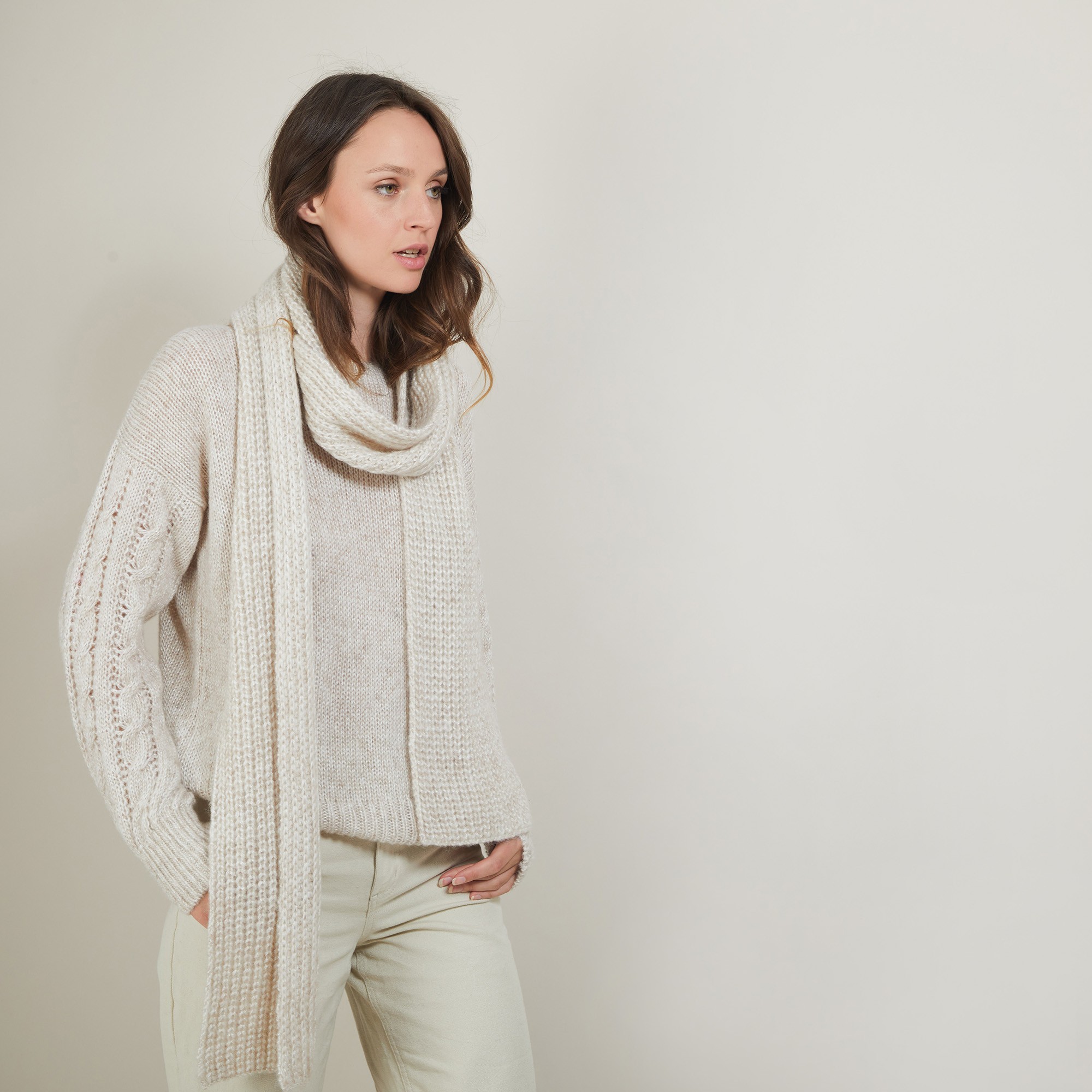 Echarpe en viscose et baby alpaga - Genu 7001 dune - 12 Beige clair