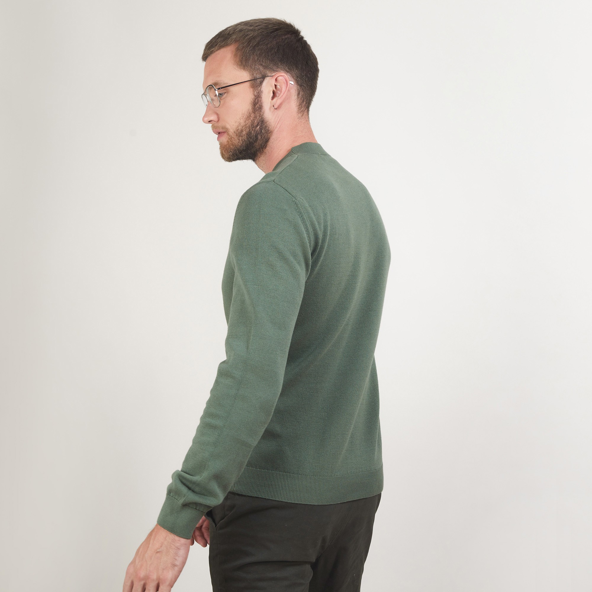 Pull col rond en coton cachemire - Burton 7050 bronze - 83 Kaki