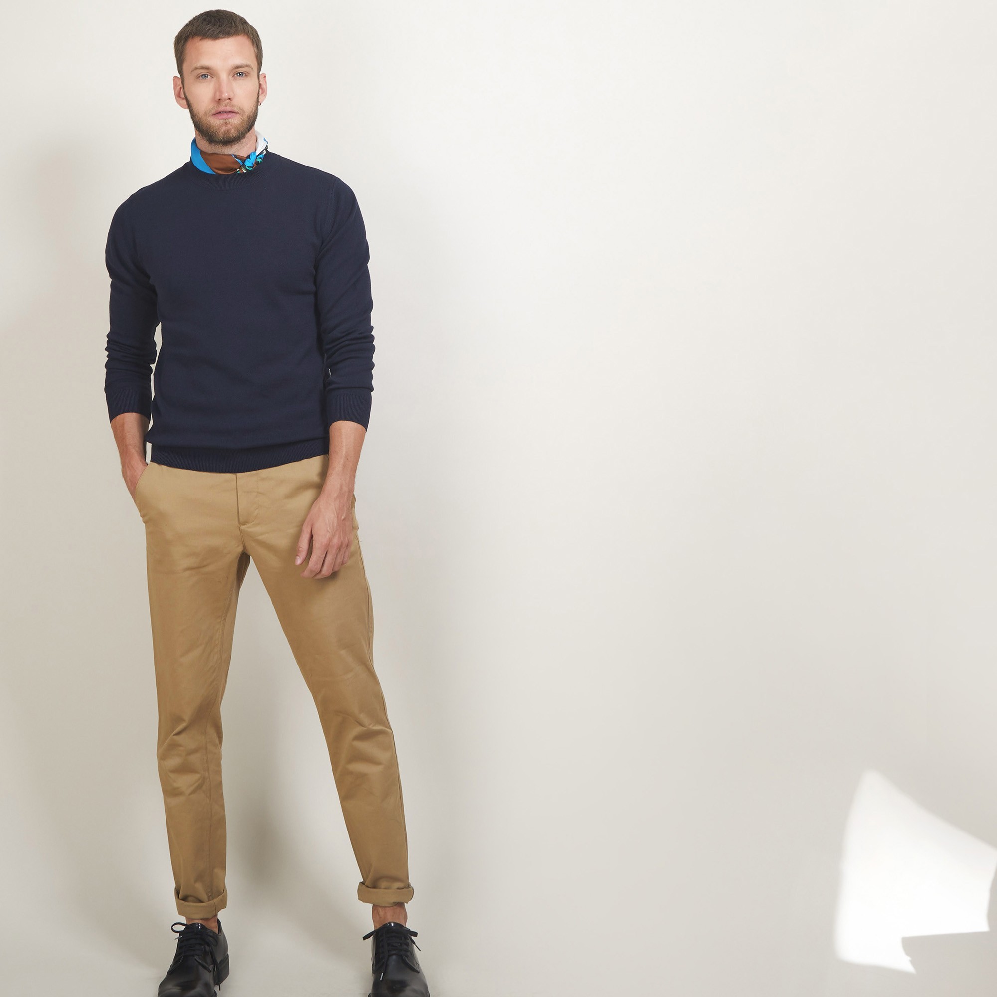Pull col rond en coton cachemire - Burton 7040 marine - 05 Bleu marine