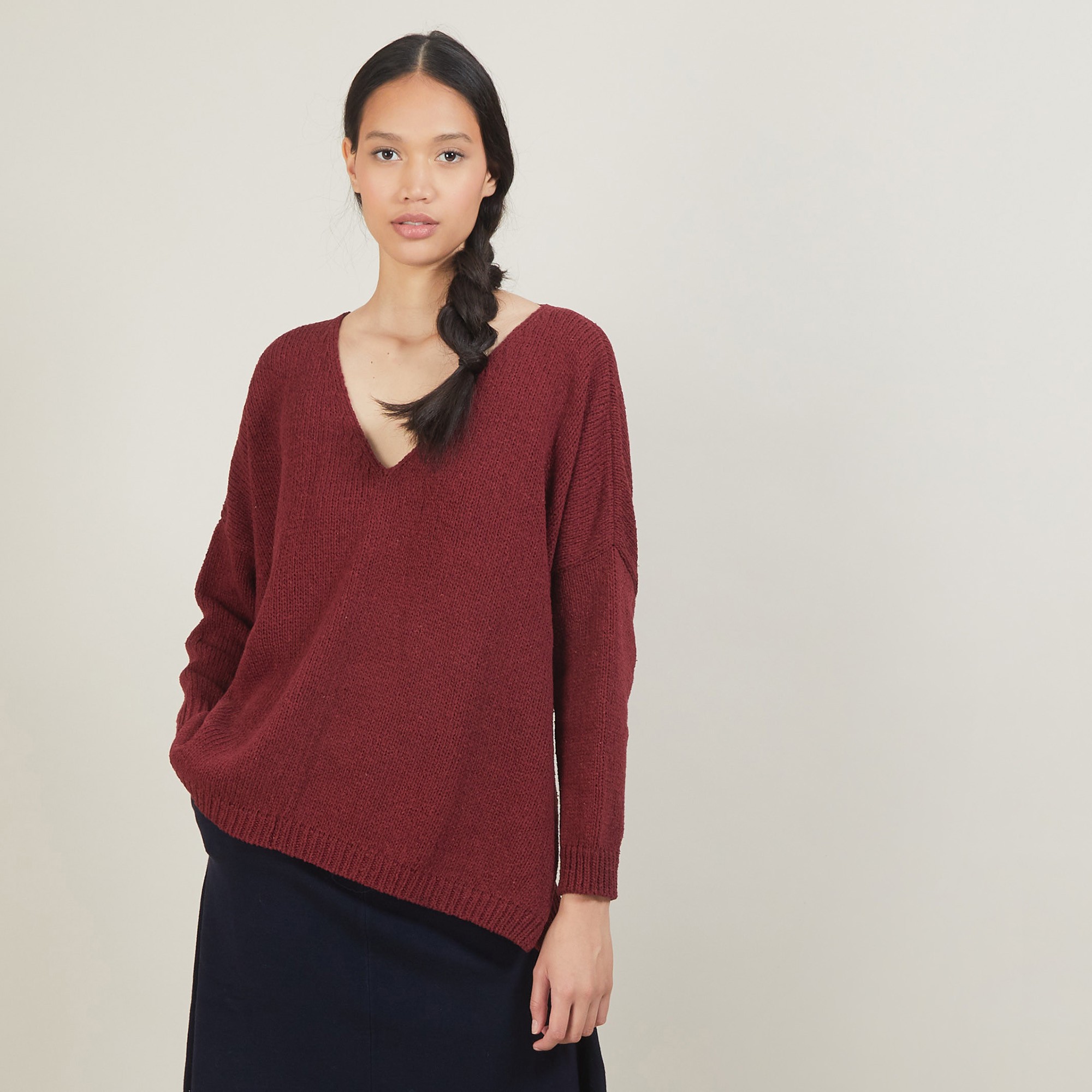 Pull ample col v en laine et soie - Baba 7002 arome - 82 Ecru