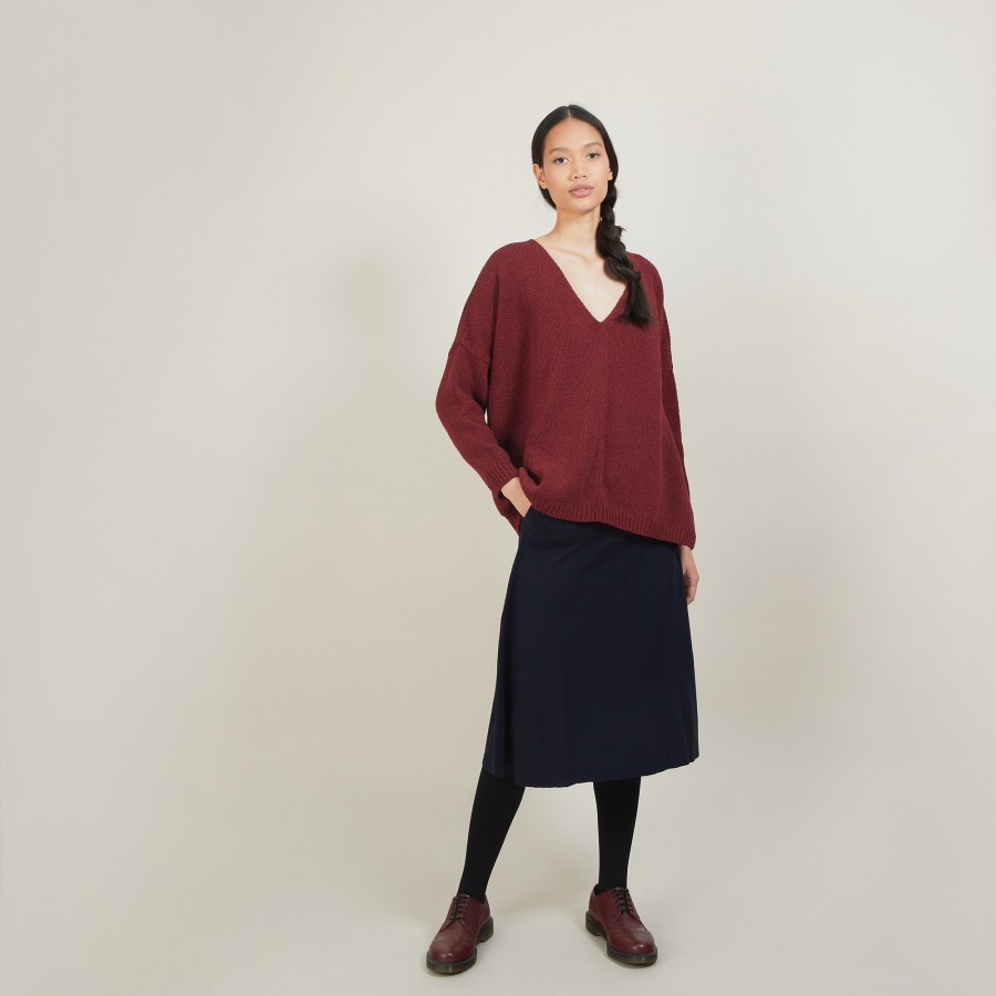 V-neck loose-fitting jumper in wool and silk - Baba