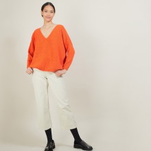 Pull ample col v en laine et soie - Baba 7002 arome - 82 Ecru