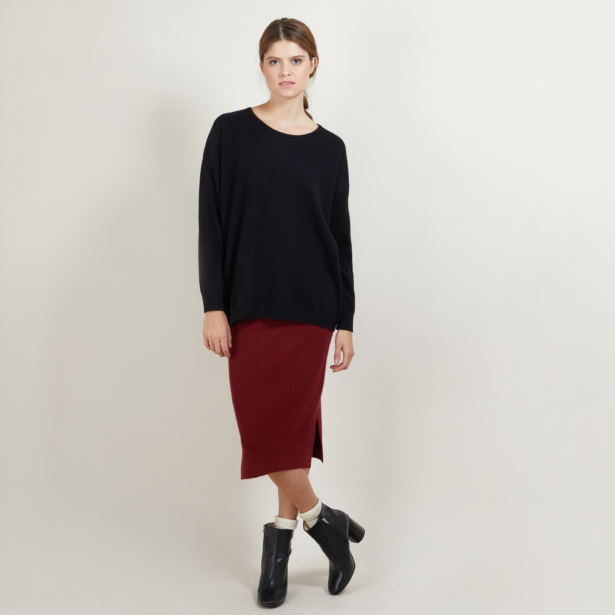 Pull boutonné au dos en cachemire - Bahia 7010 noir - 01 Noir