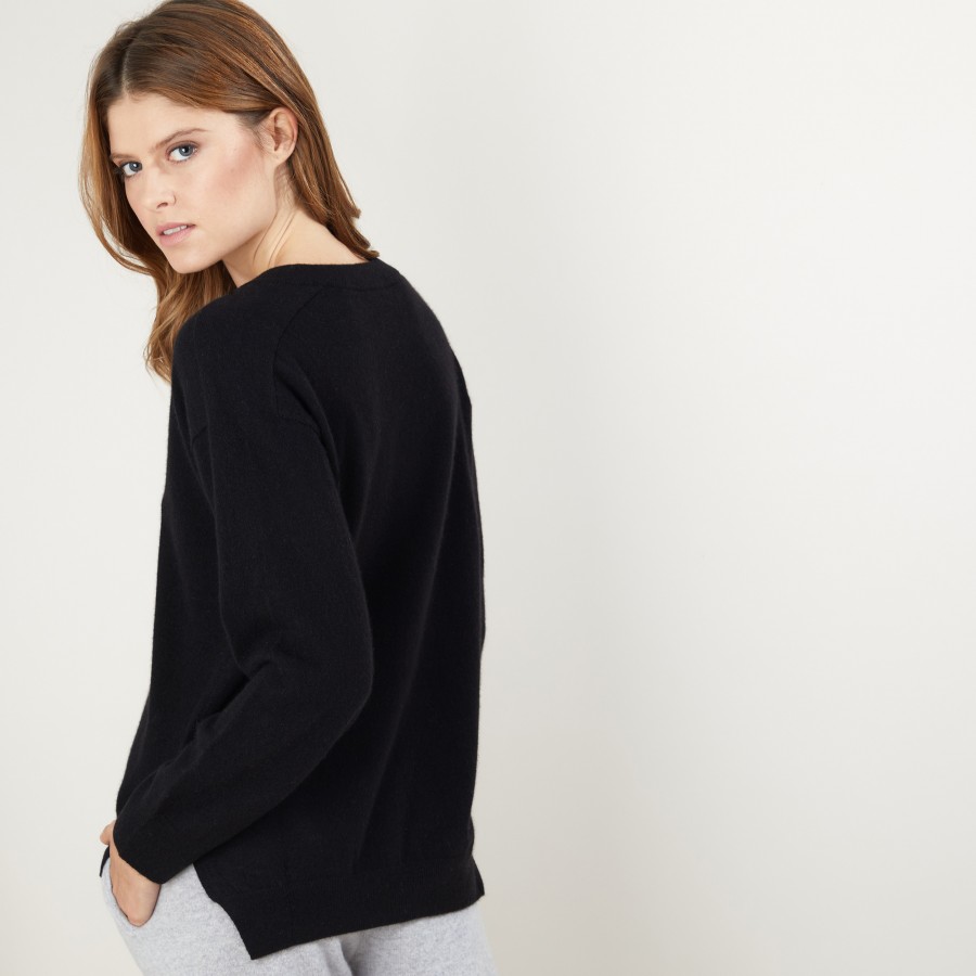 Suéter de cashmere com decote em V e fendas - Barnabe