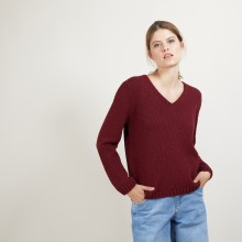 Pull col v en laine et soie - Blovis 7082 grenat - 51 Bordeaux