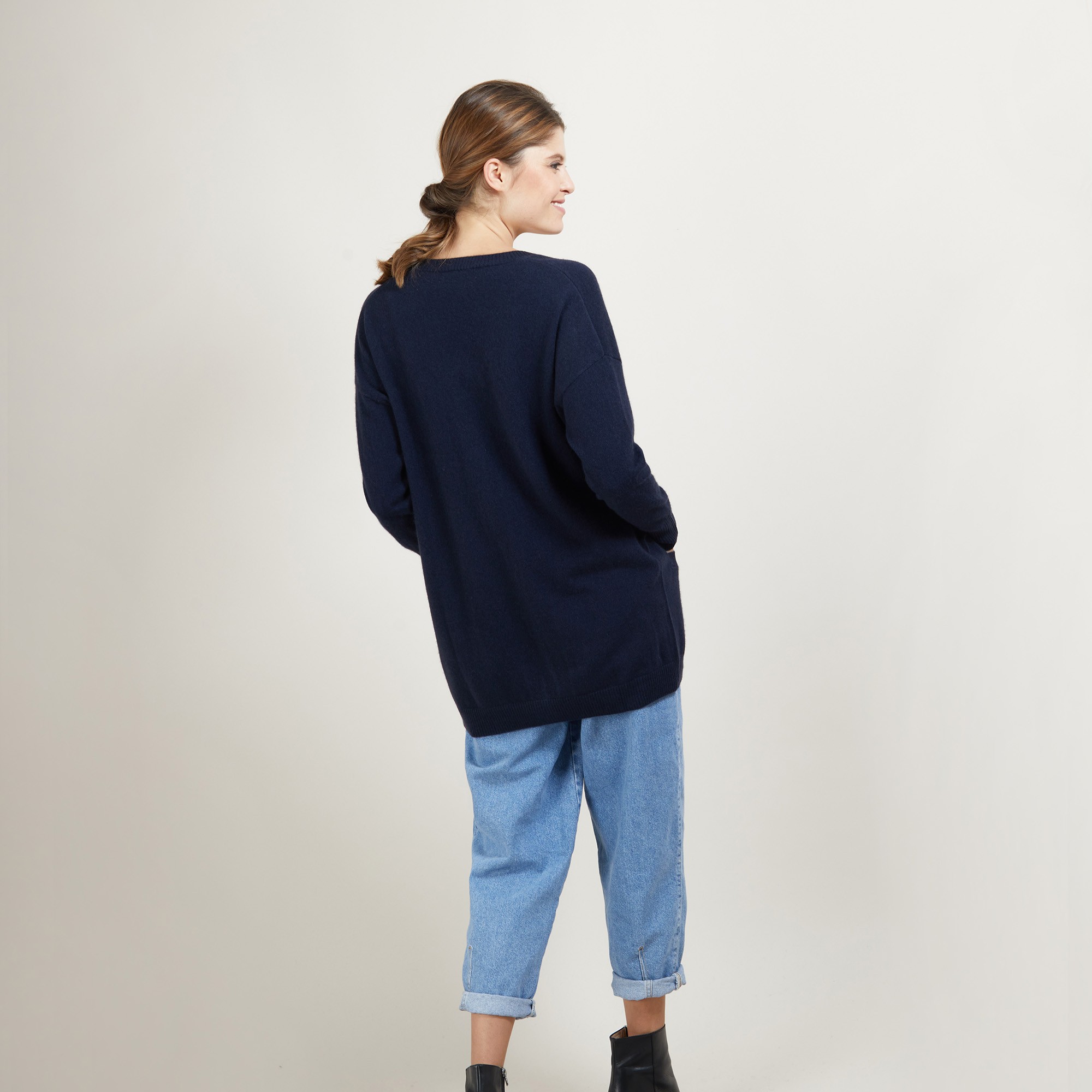 Long cardigan with pockets in cashmere - Blush
