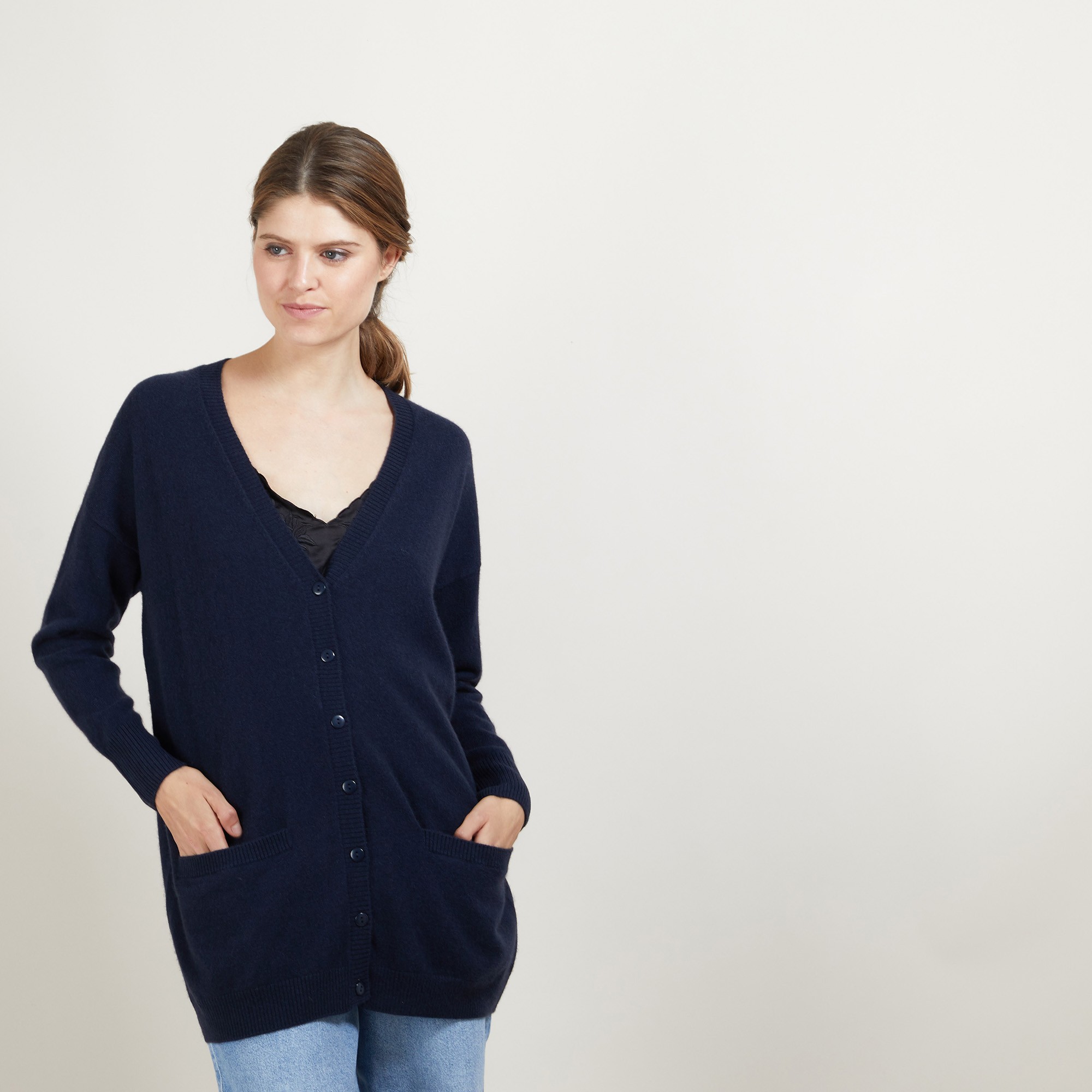 Long cardigan with pockets in cashmere - Blush