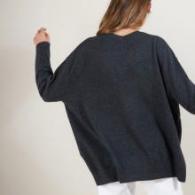 Pull en cachemire col V avec fentes - Brendao 7011 ombre - 10 Gris foncé
