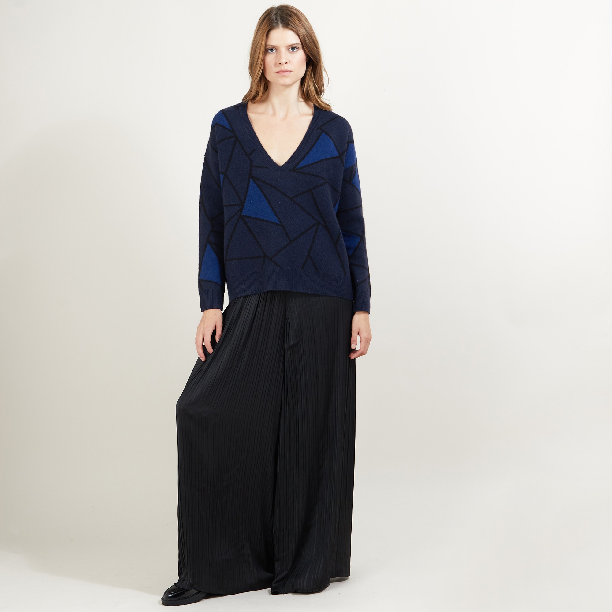 Pull à motifs géométriques en cachemire - Felix - 7103 dune/vapeur/arome - 13 Beige moyen