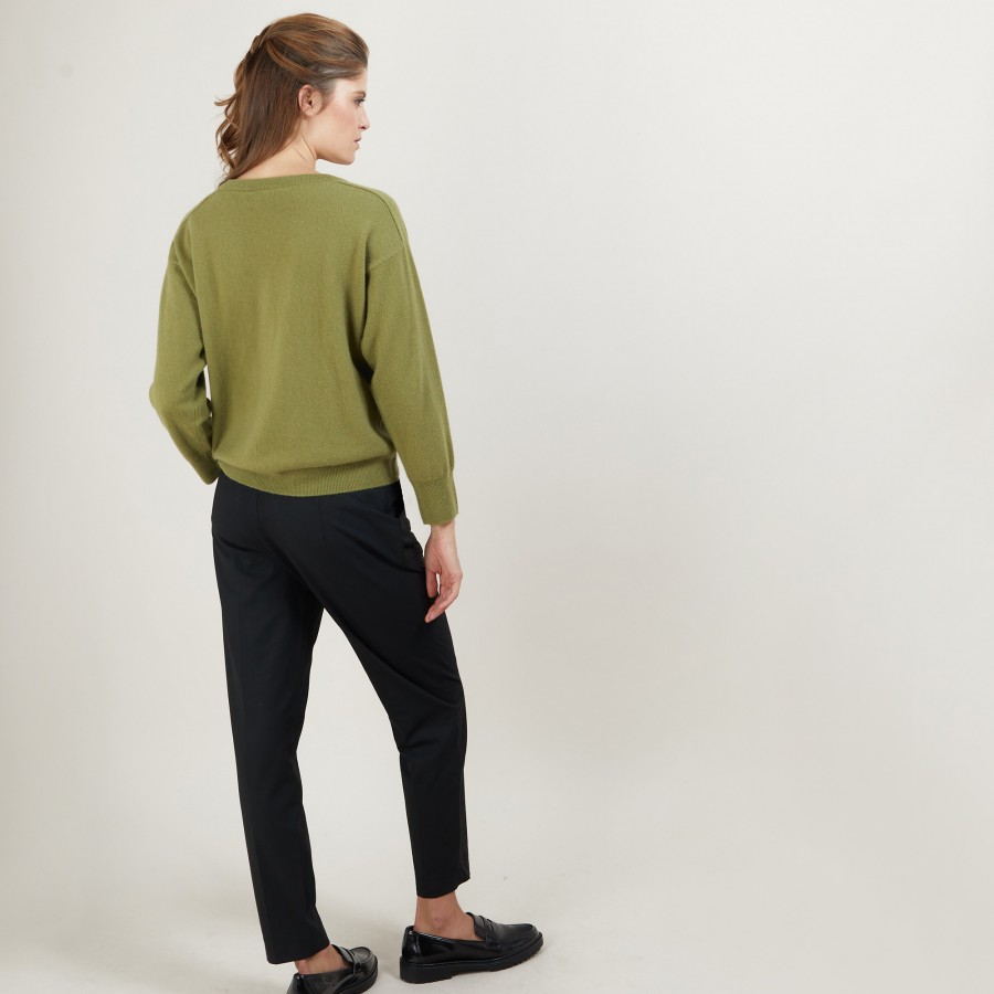 Cashmere round neck sweater with hammer armholes - Breee