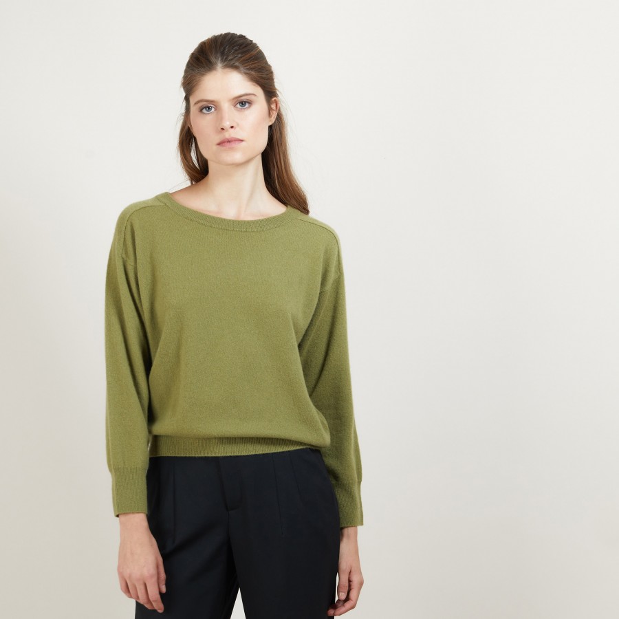 Cashmere round neck sweater with hammer armholes - Breee